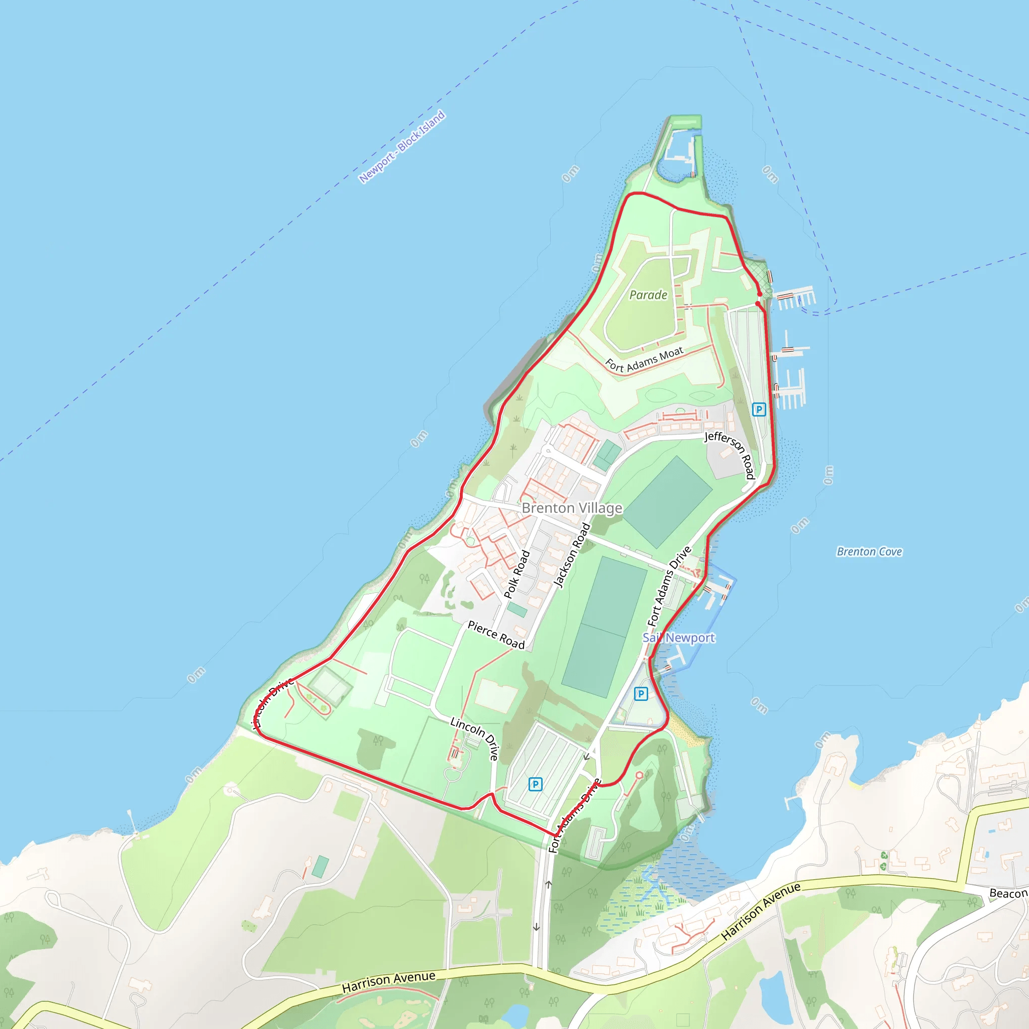 Fort Adams State Park Loop mobile static map