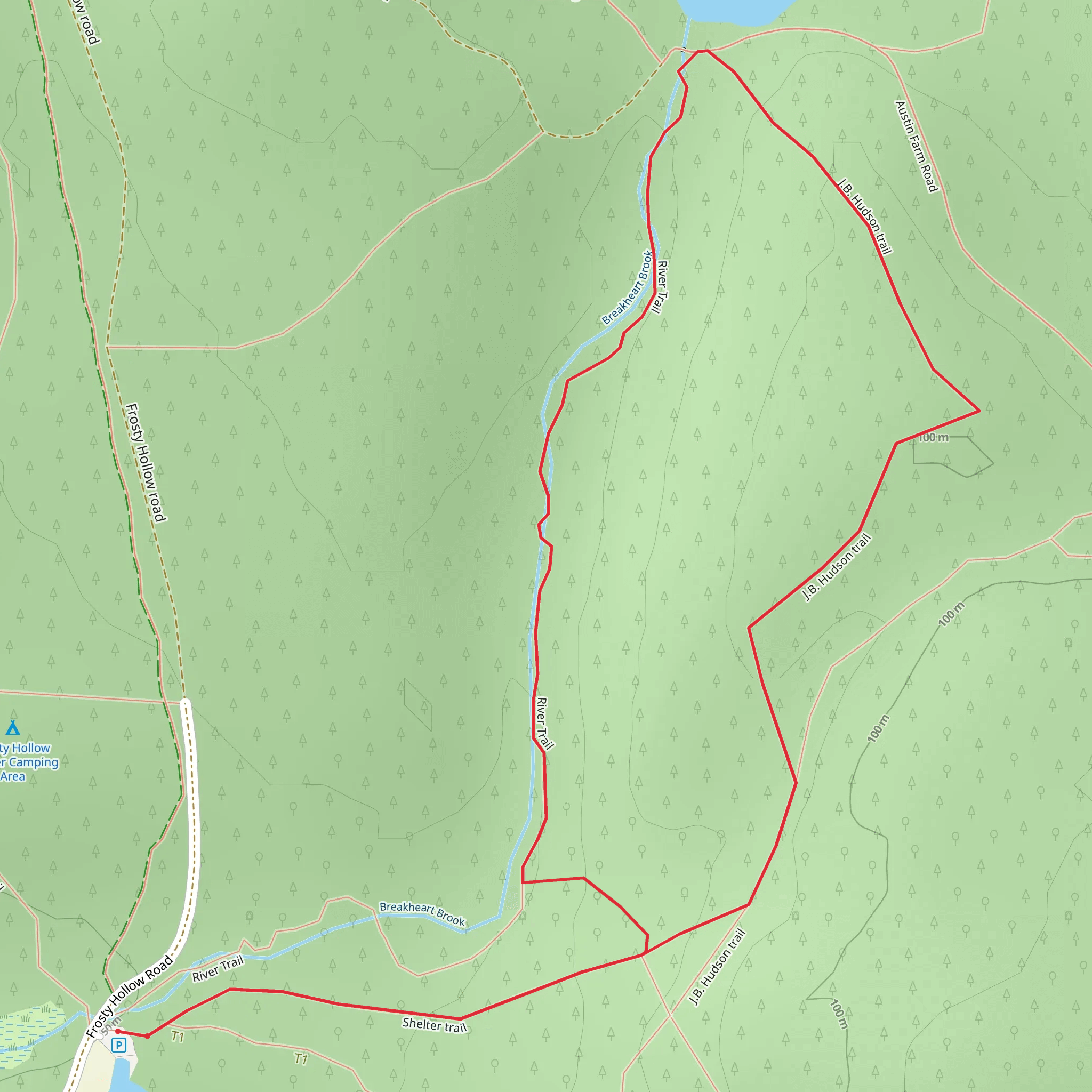 Breakheart Pond via Shelter Trail and River Loop Trail mobile static map