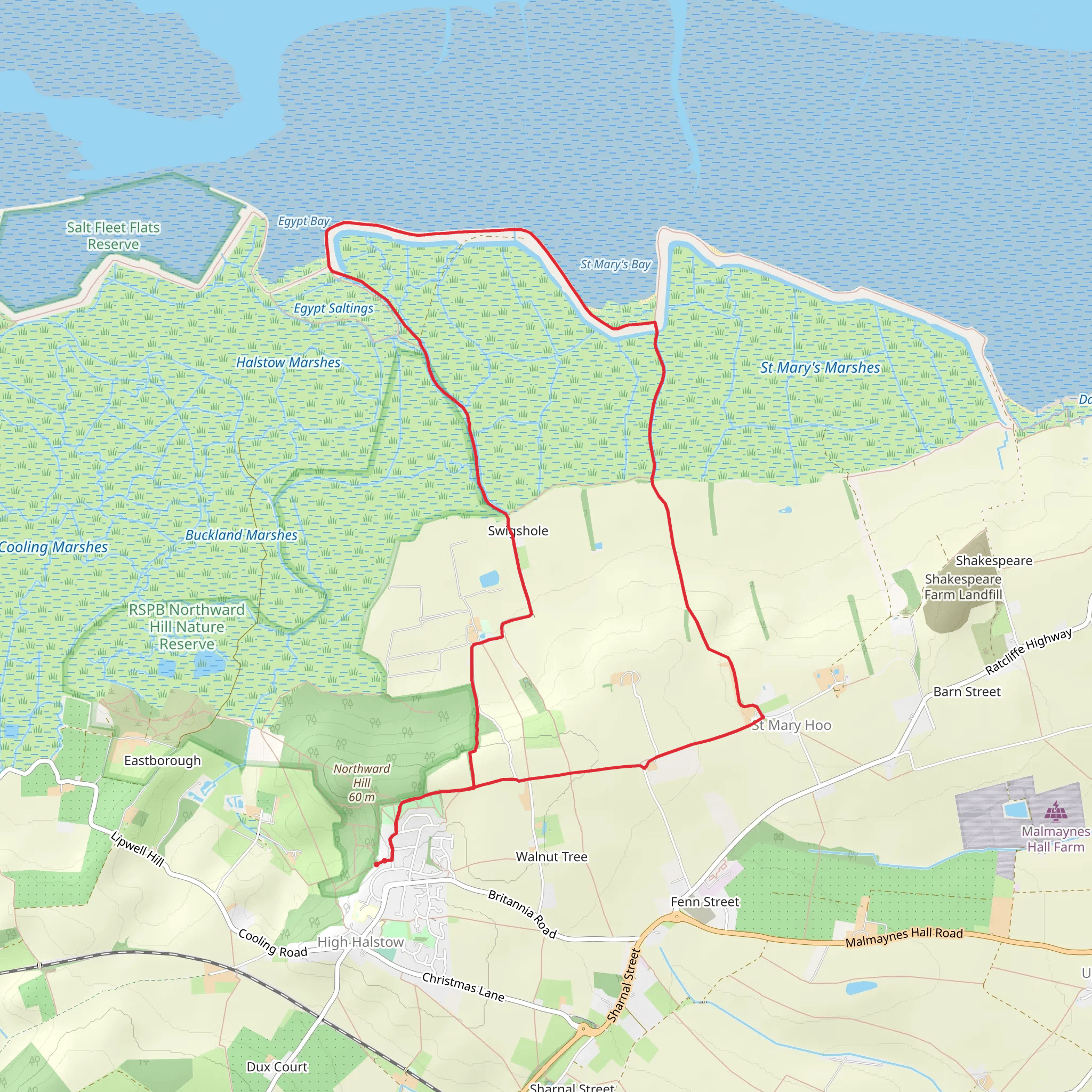 Egypt Bay and St Mary's Bay from High Halstow mobile static map