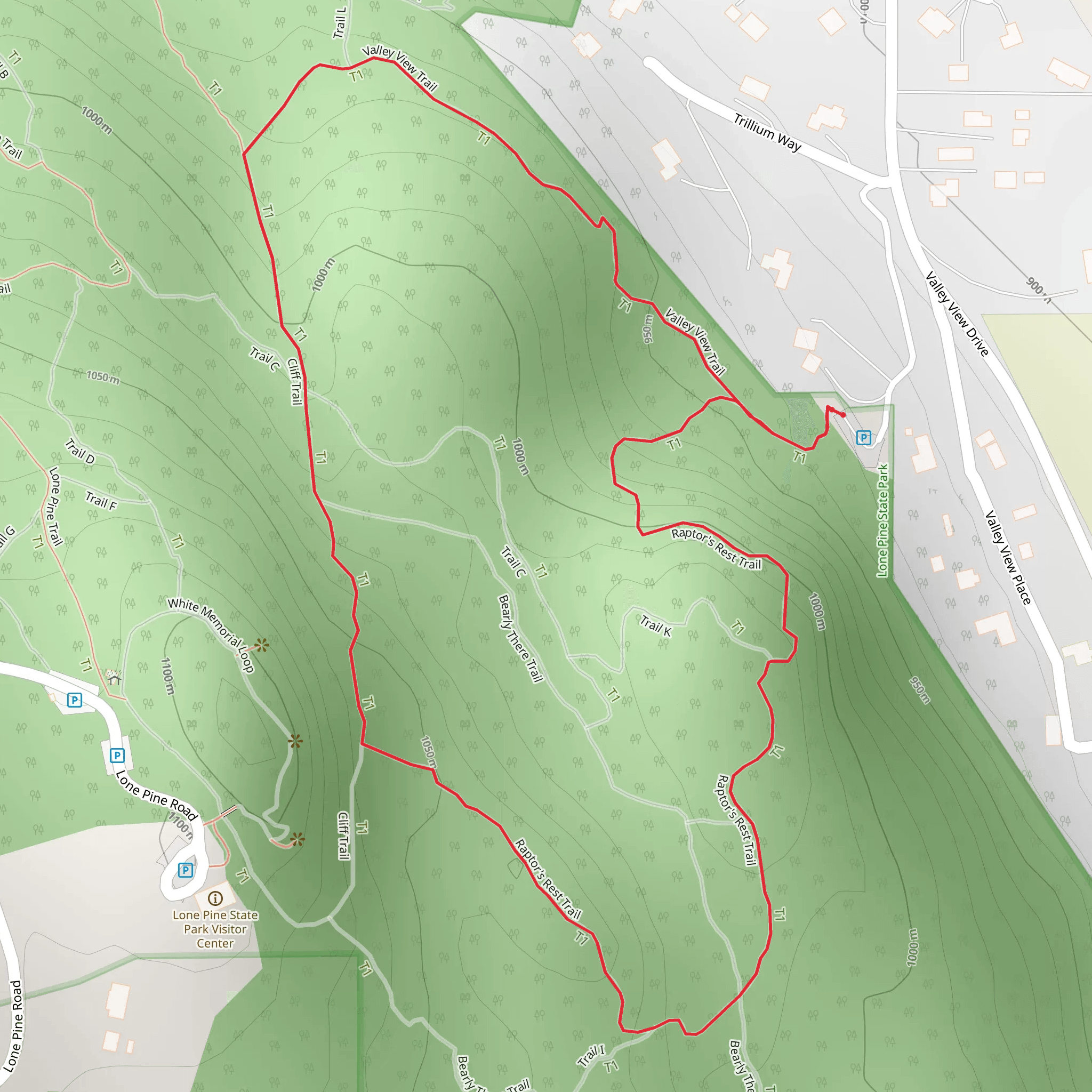 Raptor's Rest, Cliff and Valley View Loop Trail mobile static map