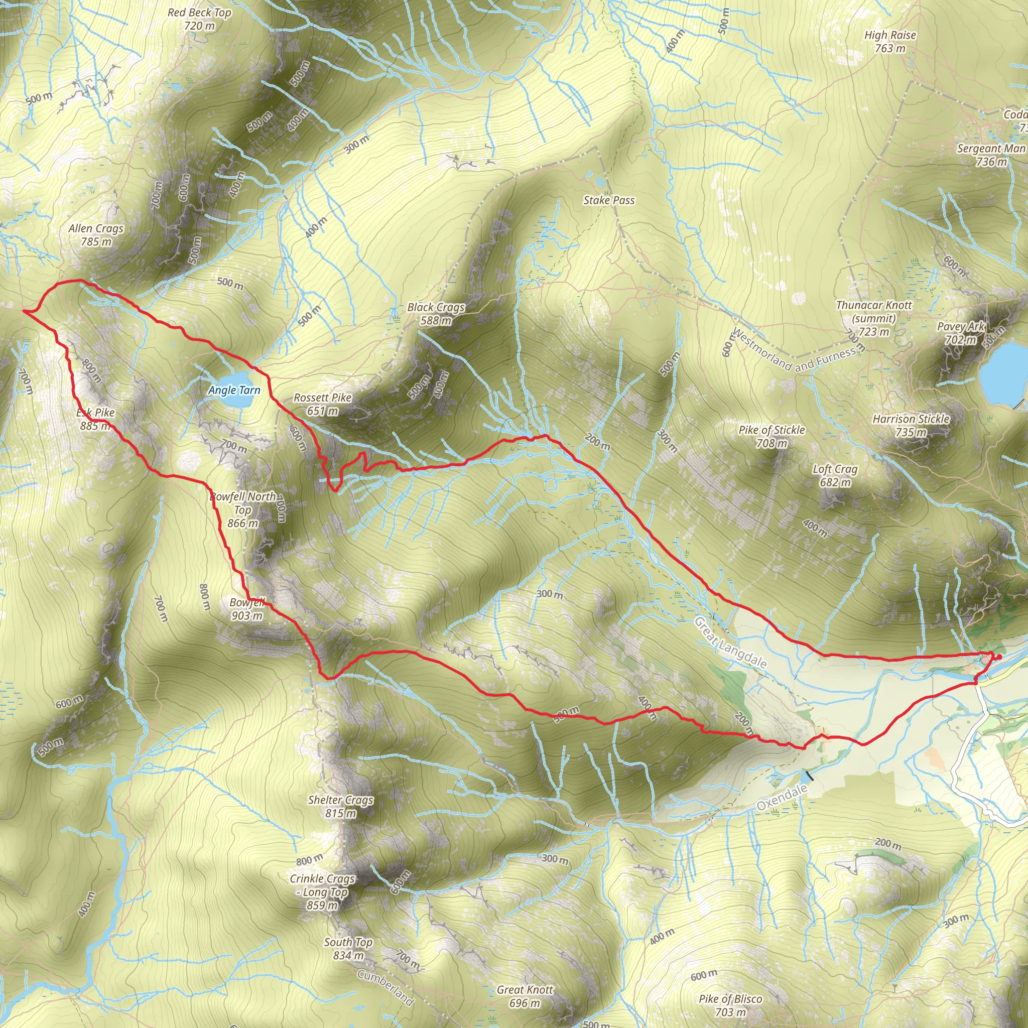 Angle Tarn, Bowfell and Esk Pike mobile static map