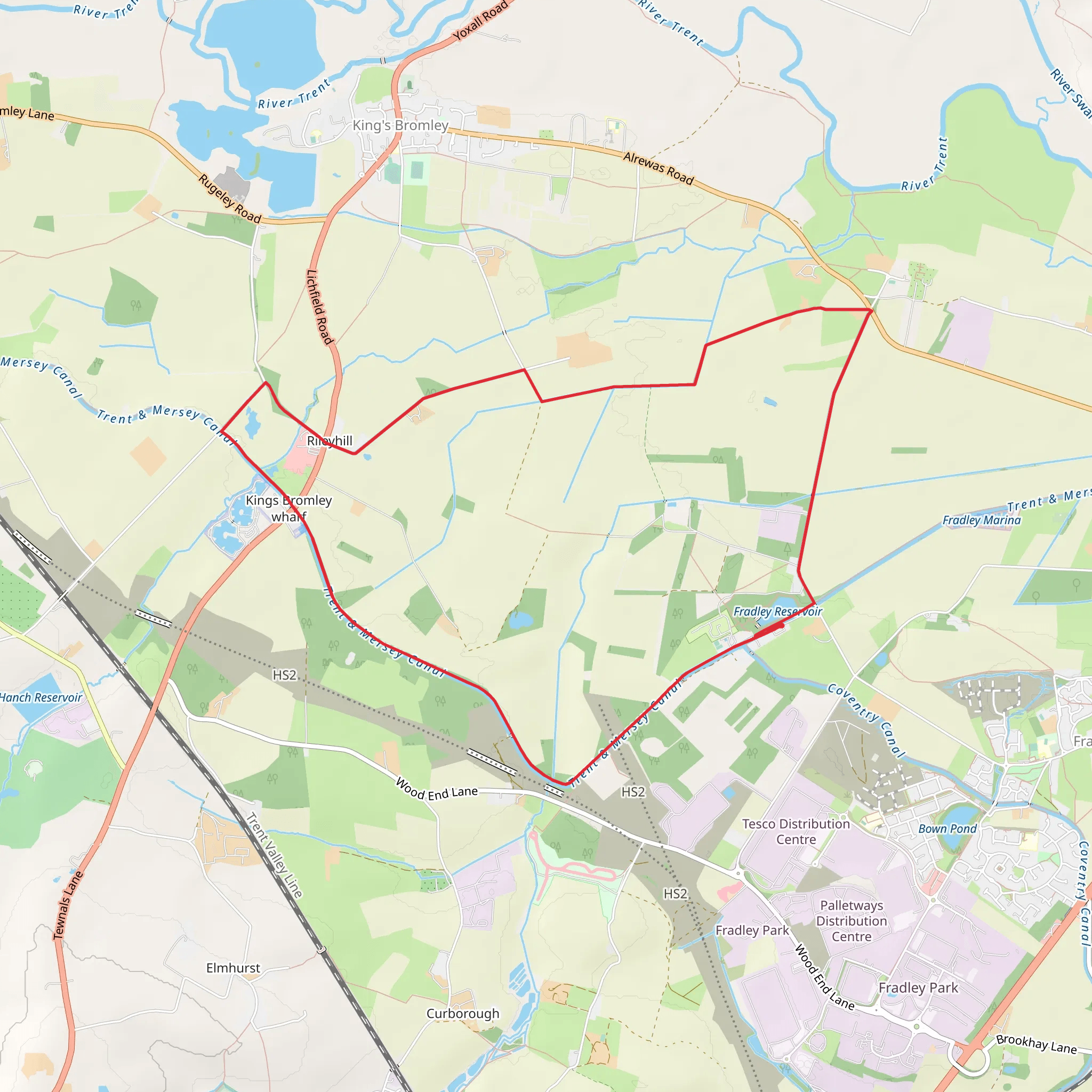 Fradley Reservoir and Rileyhill via Towing Path mobile static map