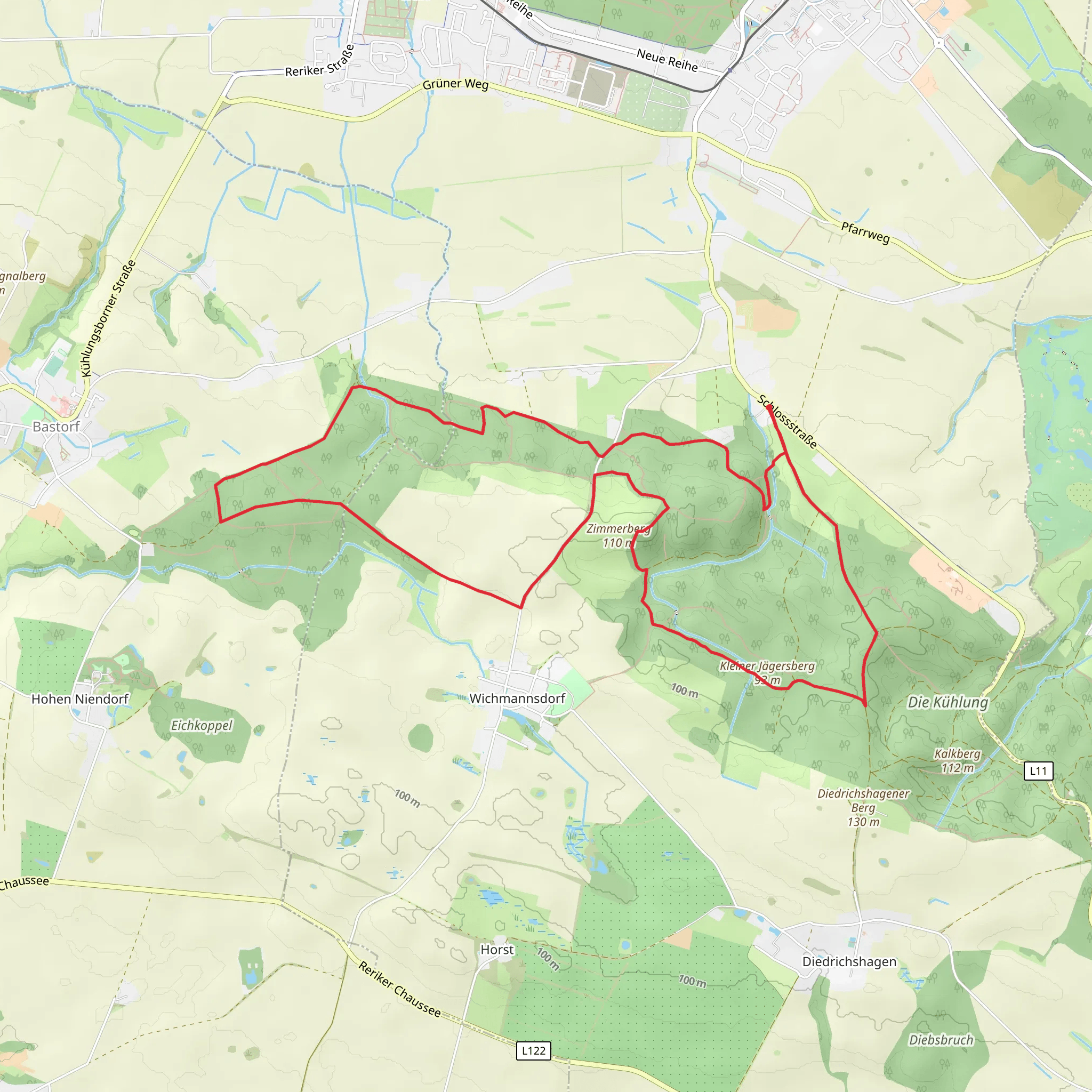 Die Kuehlung, Kleiner Jaegersberg and Zimmerberg Loop mobile static map