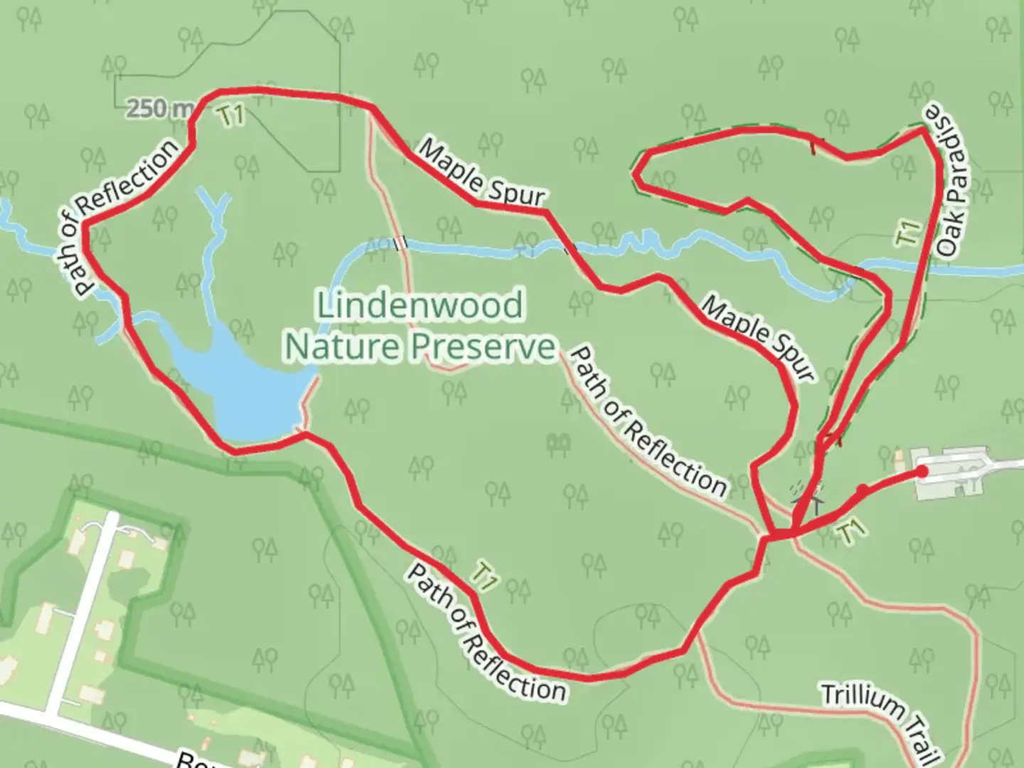 An image depicting the trail Oak Paradise and Path of Reflection Loop and its surrounding area.