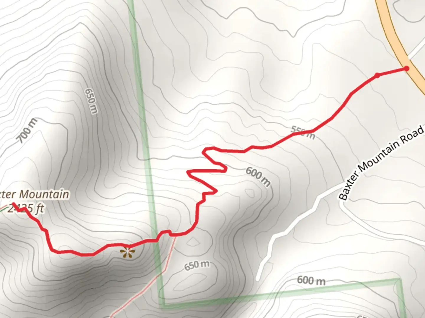 An image depicting the trail Baxter Mountain from State Highway 9N and its surrounding area.