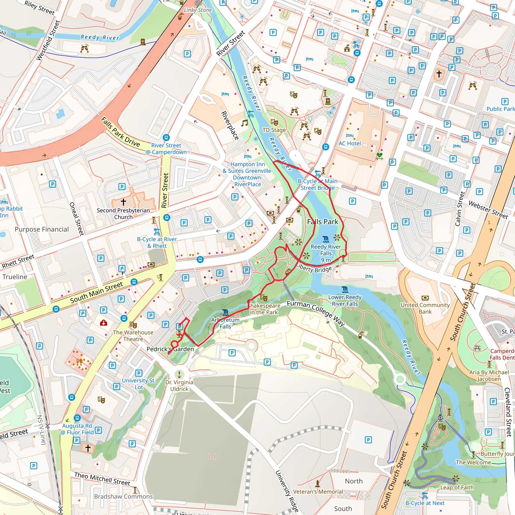 Harriet Garden, Park Crossing, Liberty Bridge and Swamp Rabbit Trail mobile static map
