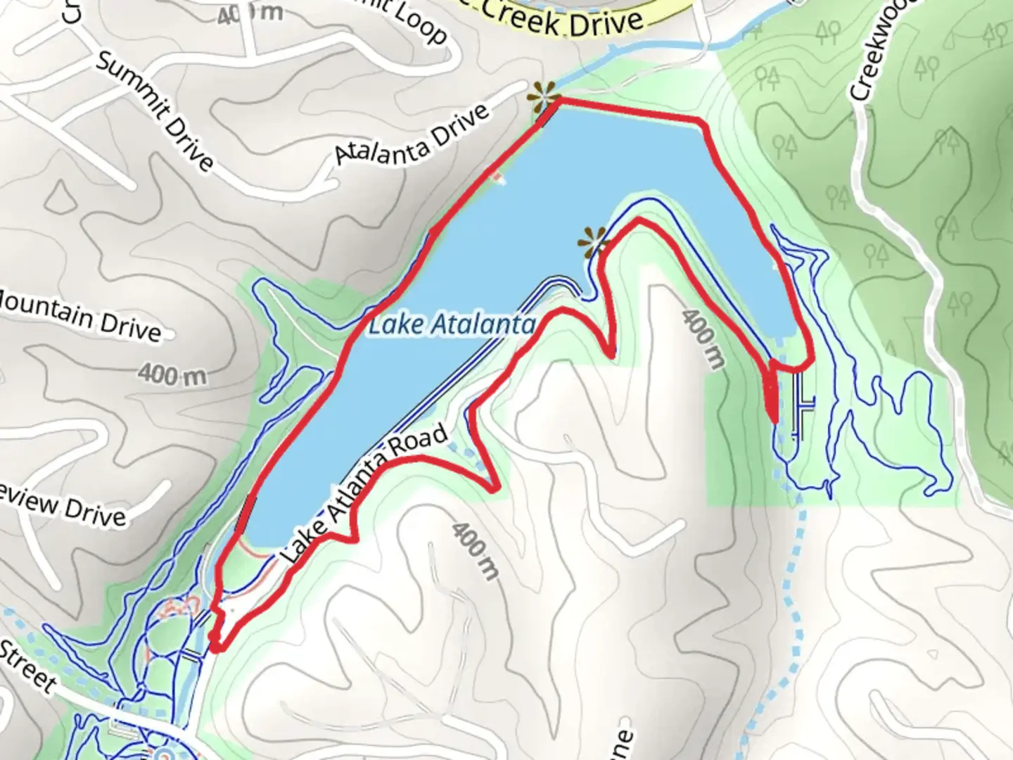 An image depicting the trail Lake Atalanta Loop - Short and its surrounding area.