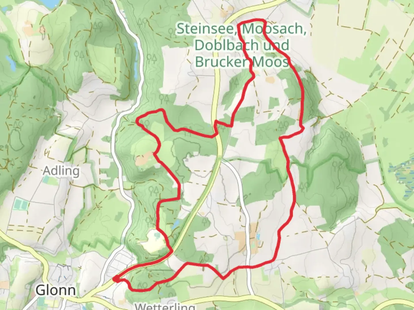 An image depicting the trail Wanderweg 5 Glonn Loop and its surrounding area.
