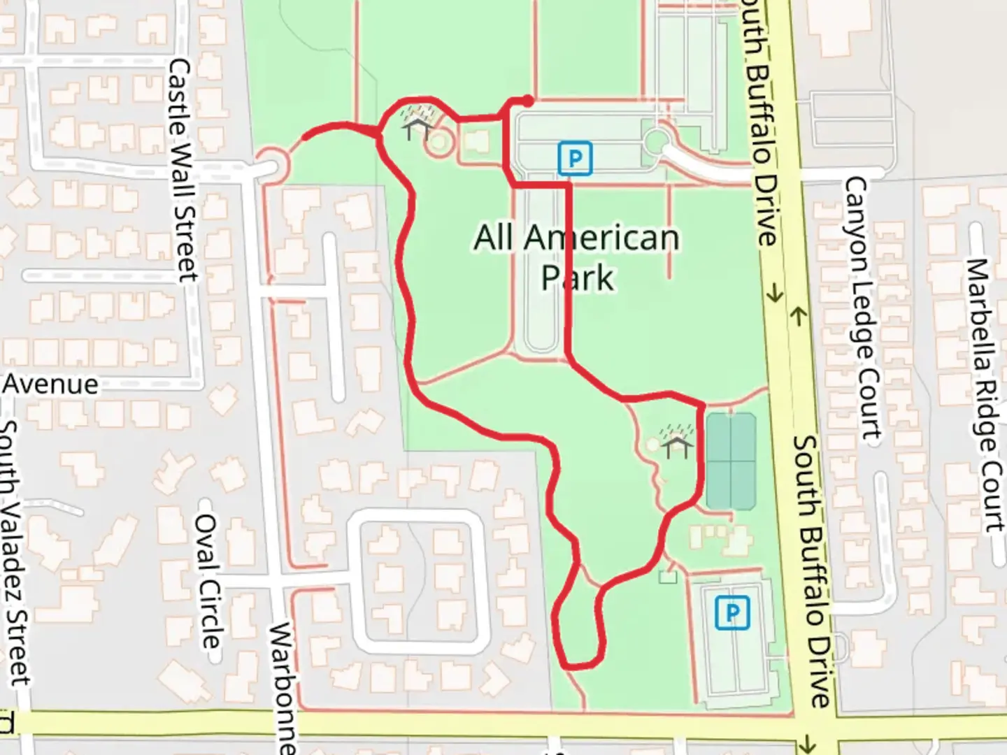 An image depicting the trail All American Park Loop and its surrounding area.