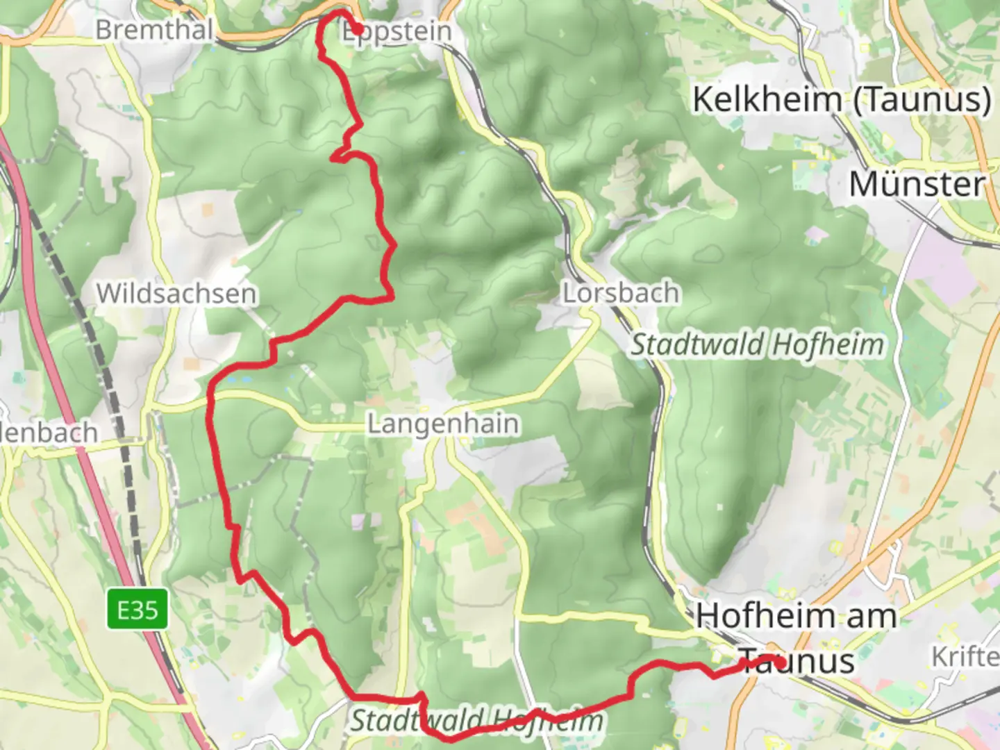 An image depicting the trail Hofheim to Eppstein Walk via Judenkopf and its surrounding area.