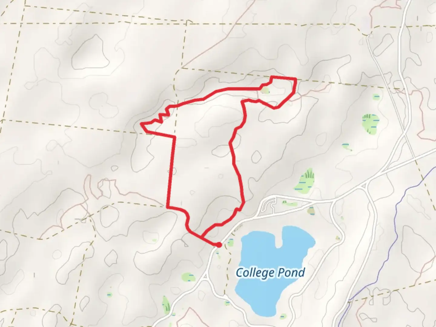 An image depicting the trail The Atlantic Way Loop Trail via College Pond and its surrounding area.