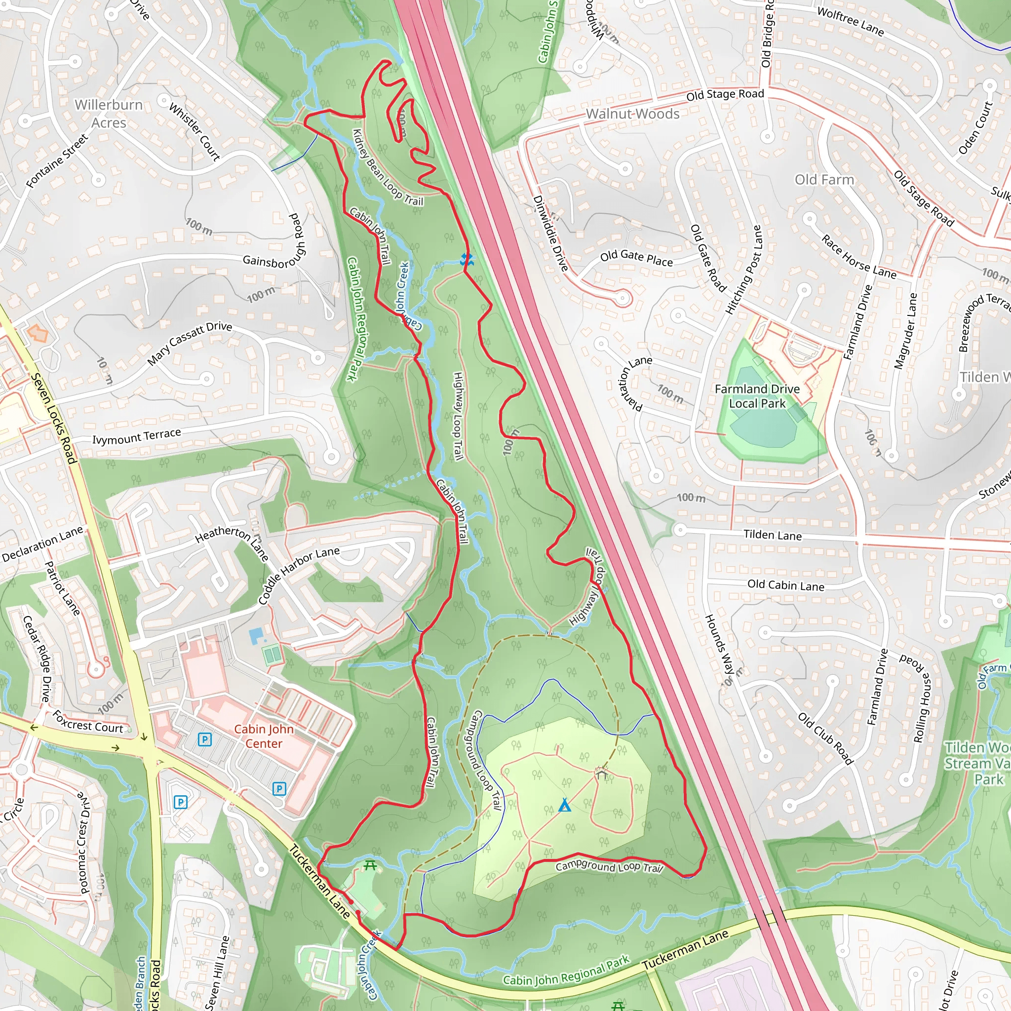 Cabin John Trail and Kidney Bean Loop Trail mobile static map