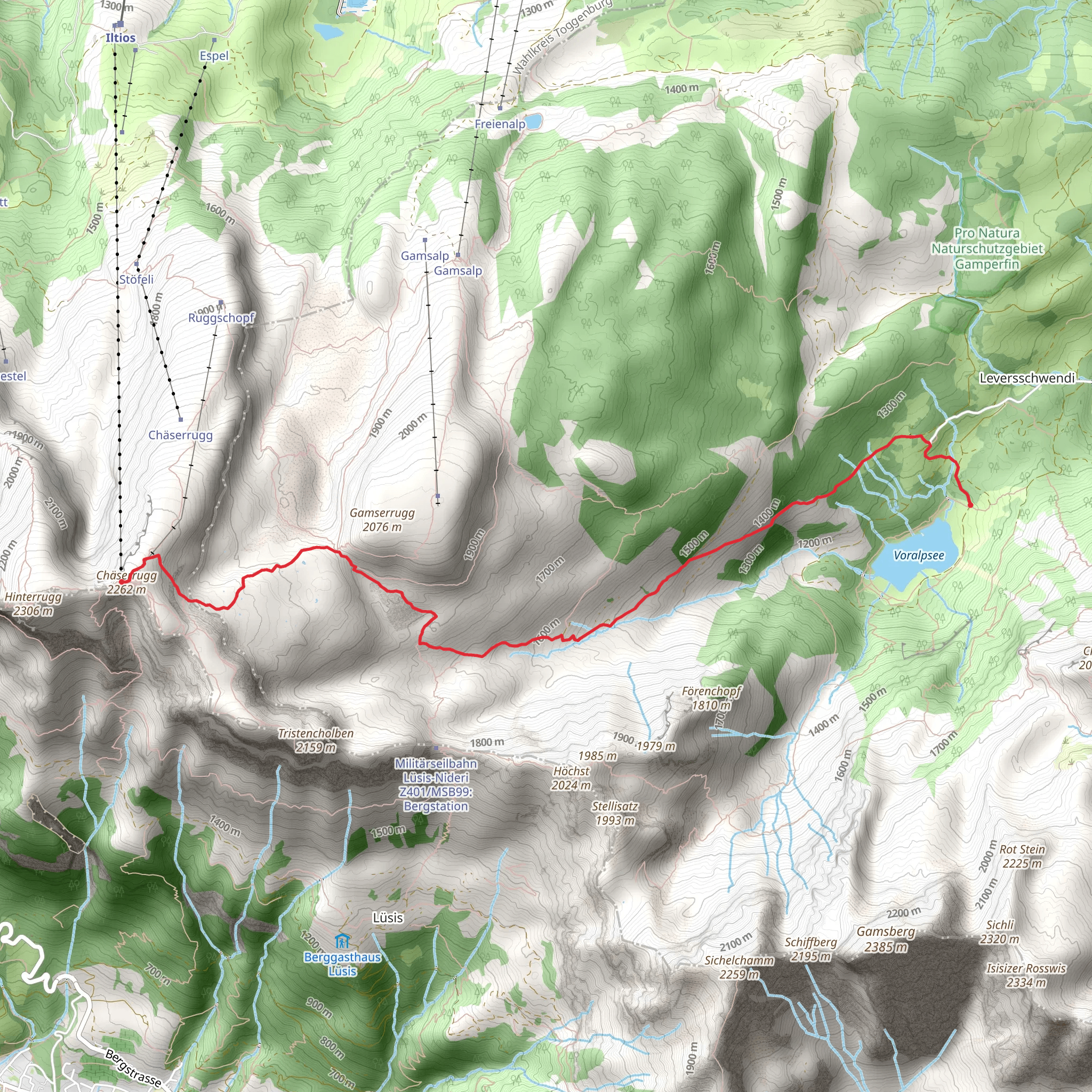 Chaserrugg to Lake Voralpsee Trail mobile static map