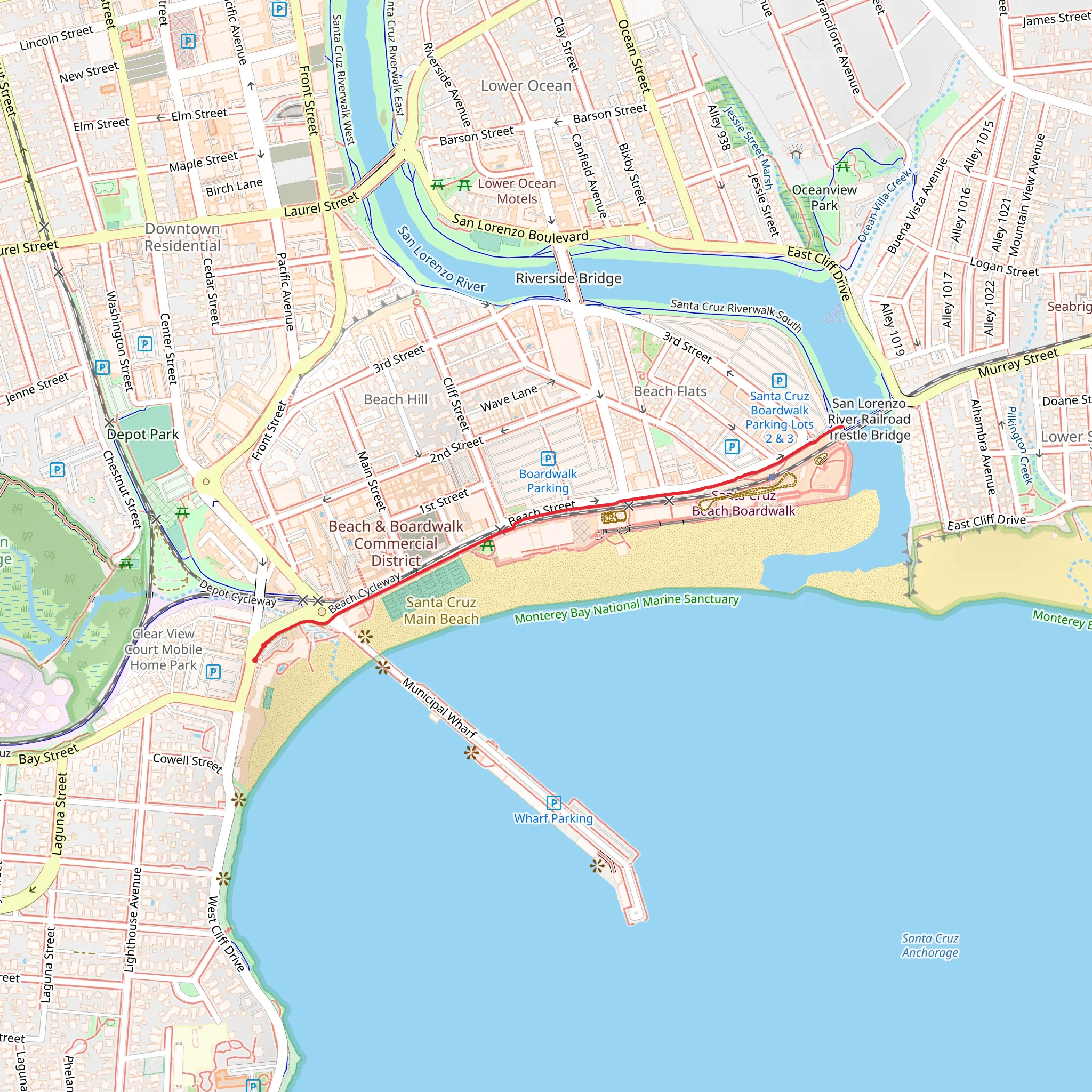 Beach Walkway from West Cliff Drive mobile static map