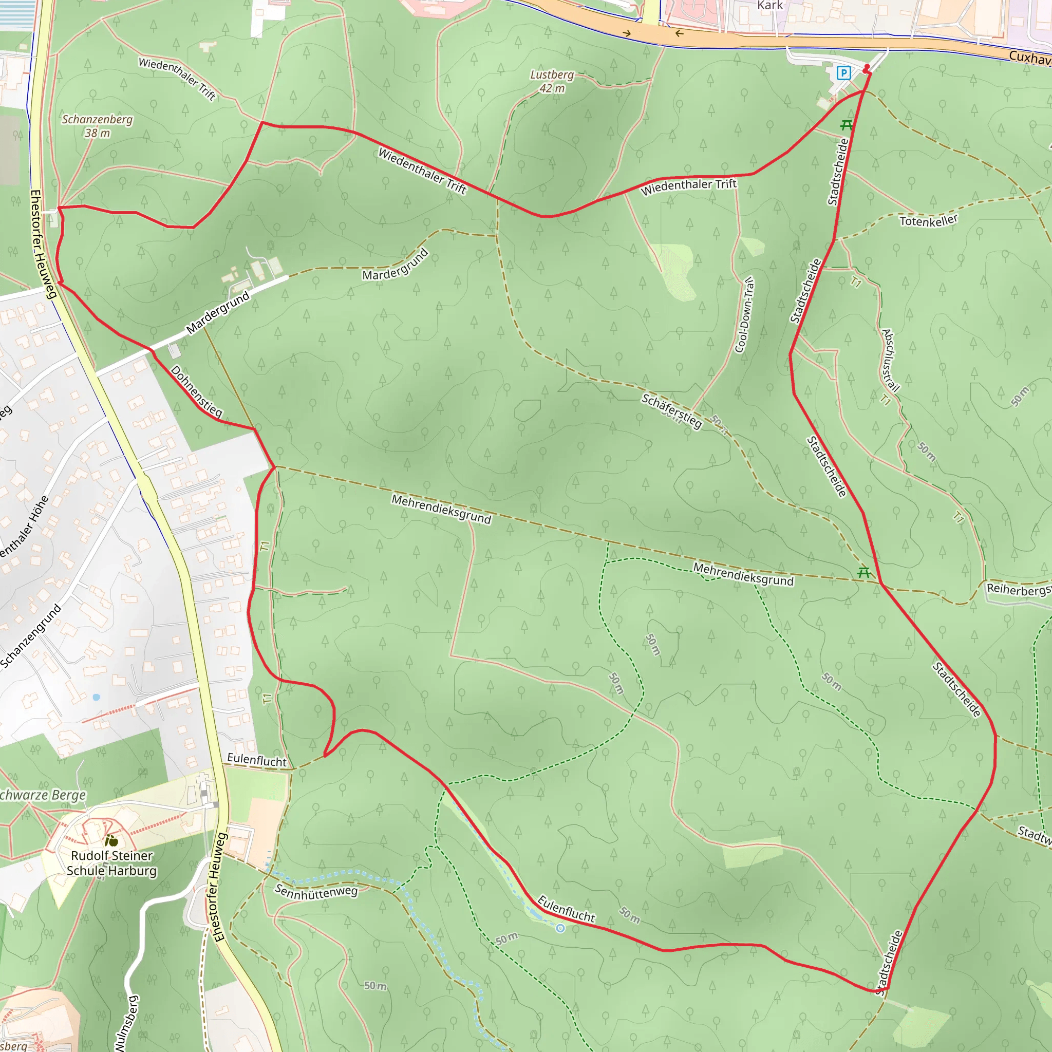 Wanderweg 22 and Wander Tour Harburger Berge Loop mobile static map