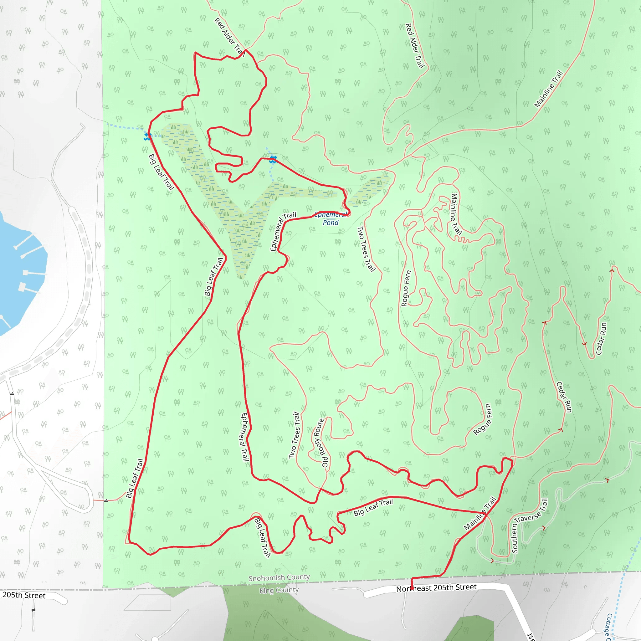 Mainline, Ephemeral and Big Leaf Loop Trail mobile static map