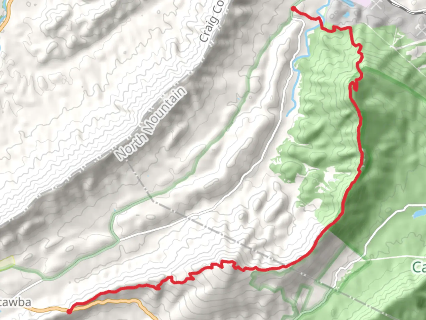 An image depicting the trail Appalachian, Tinker Mountain and Andy Layne Trail and its surrounding area.