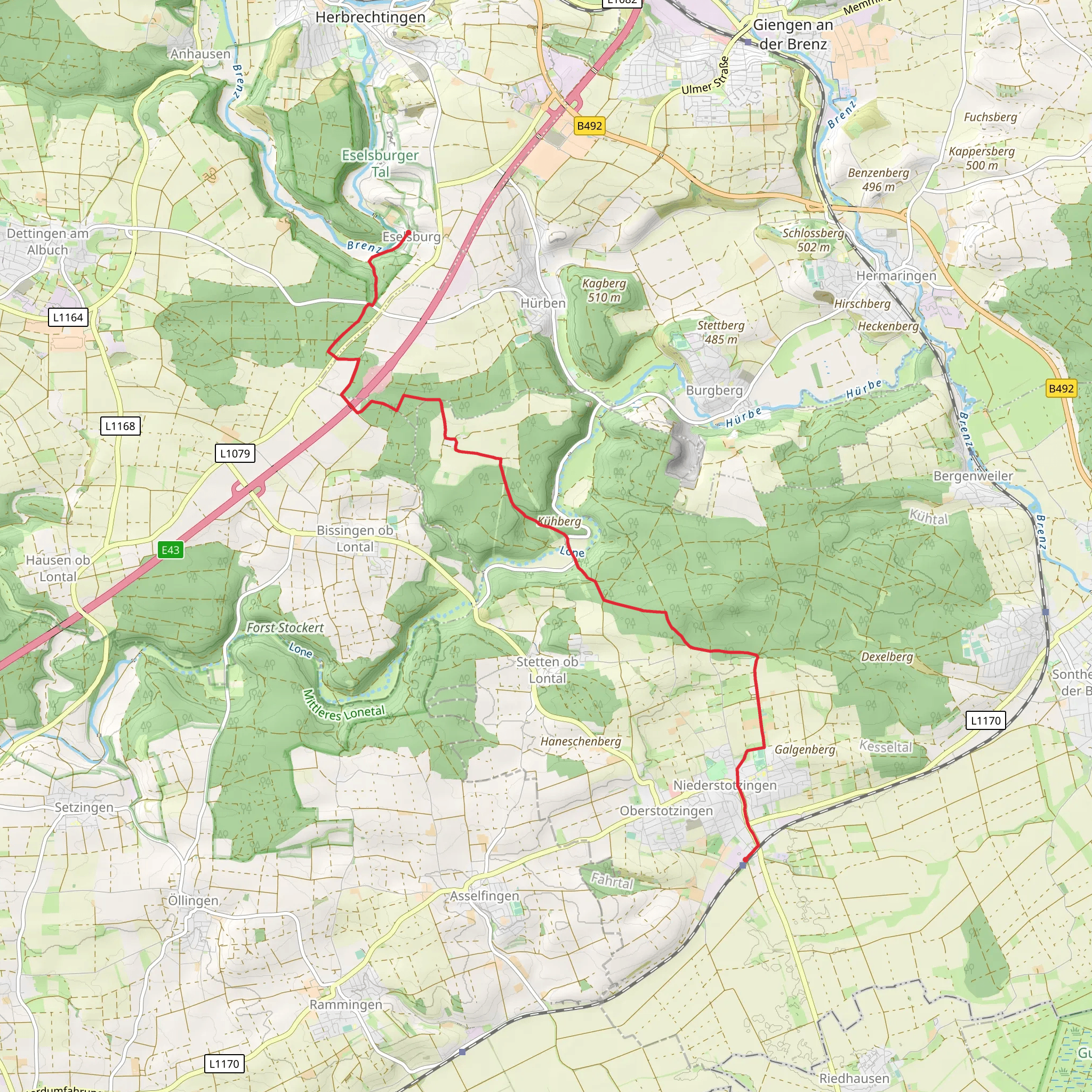 Eselsburg to Niederstotzingen Walk mobile static map