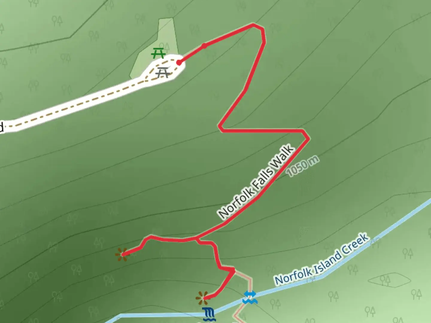 An image depicting the trail Norfolk Falls Walk and its surrounding area.