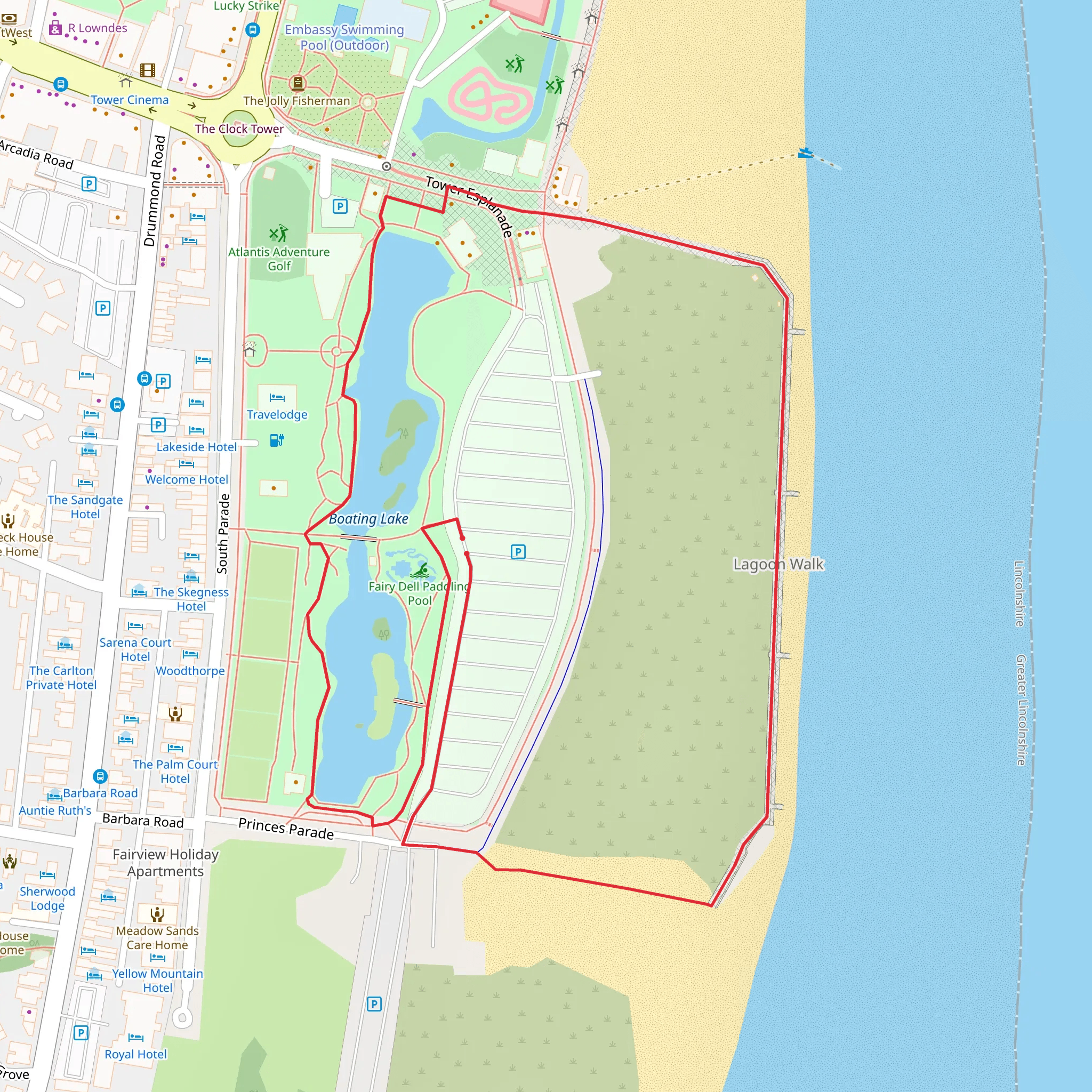 Boating Lake and Skegness Beach Loop mobile static map