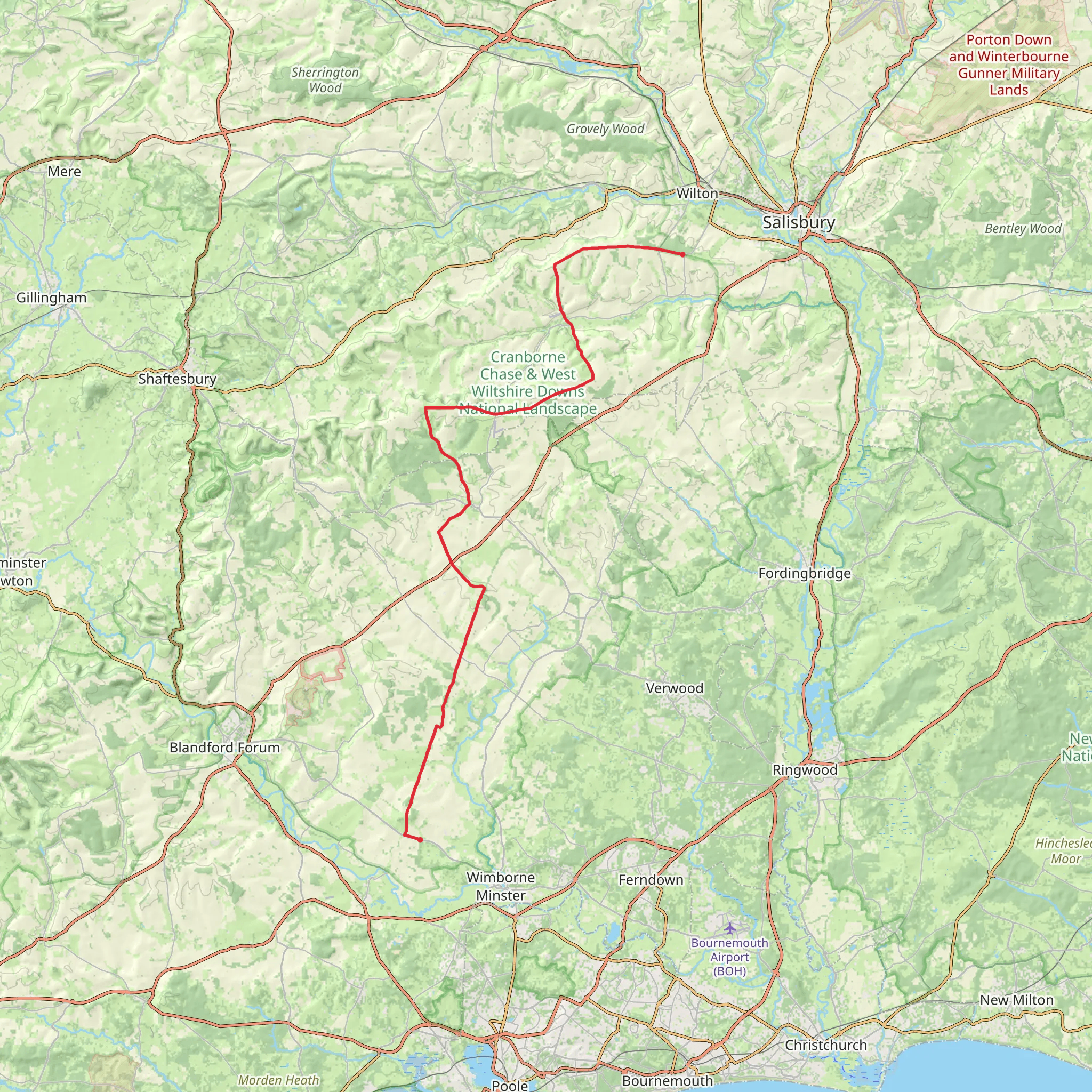 Kingston Lacy to Salisbury via Jubilee Trail mobile static map