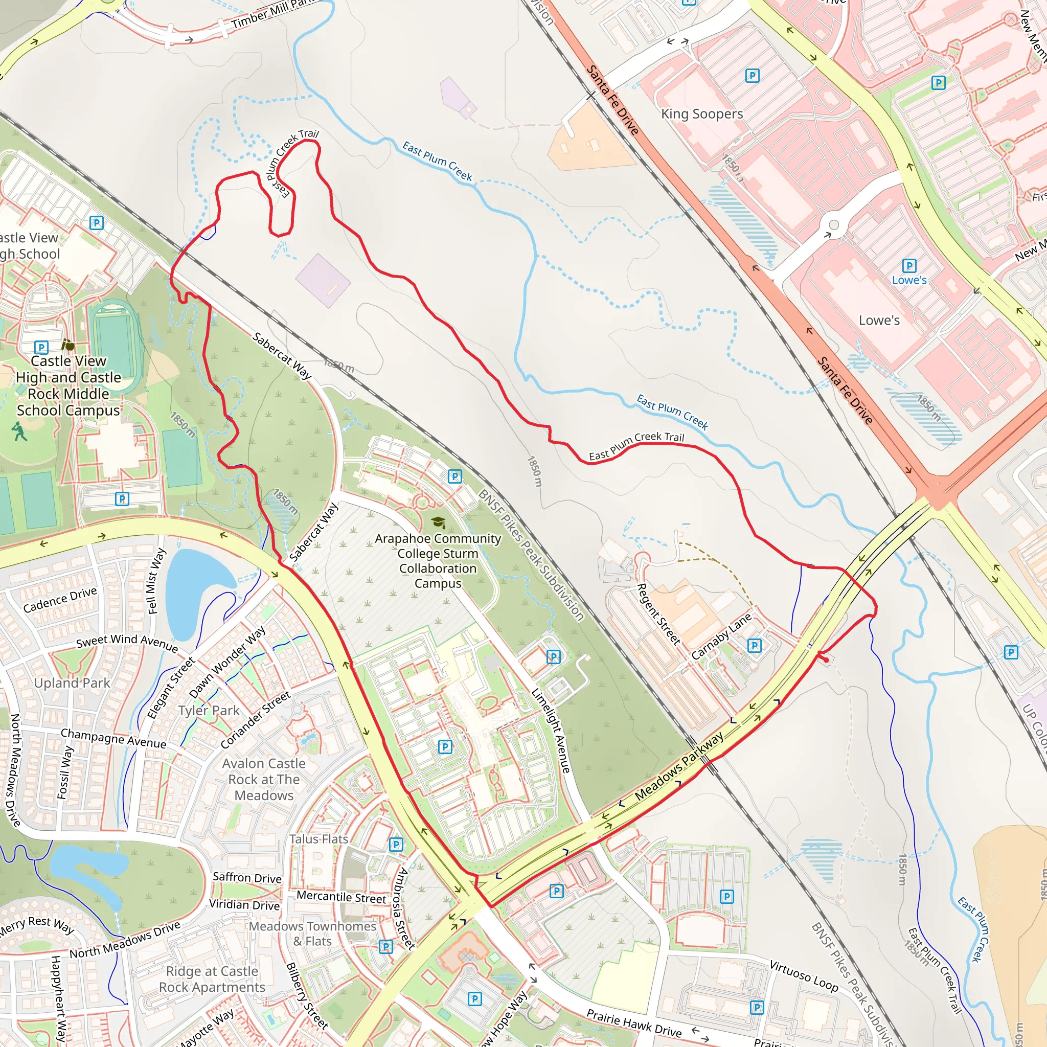 East Plum Creek Loop Trail mobile static map