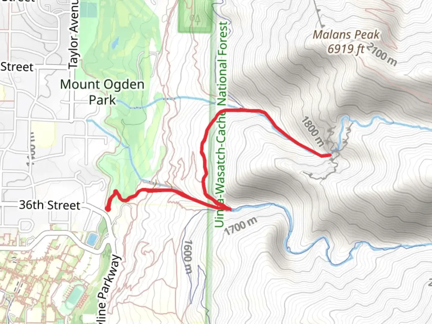 An image depicting the trail Gibs Loop Trail and Waterfall Canyon Trail and its surrounding area.