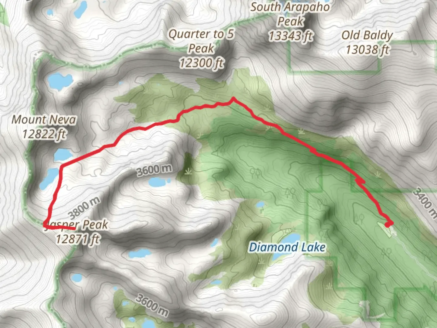An image depicting the trail Jasper Peak via Arapaho Pass Trail and its surrounding area.