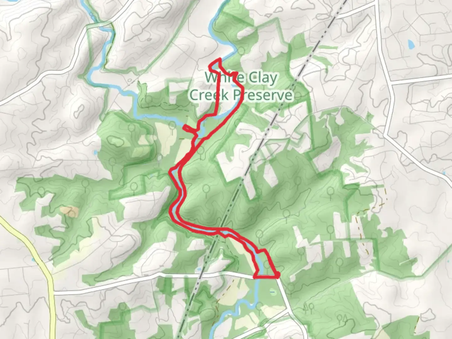 An image depicting the trail PennDel Trail and Charles Baily Trail Loop and its surrounding area.