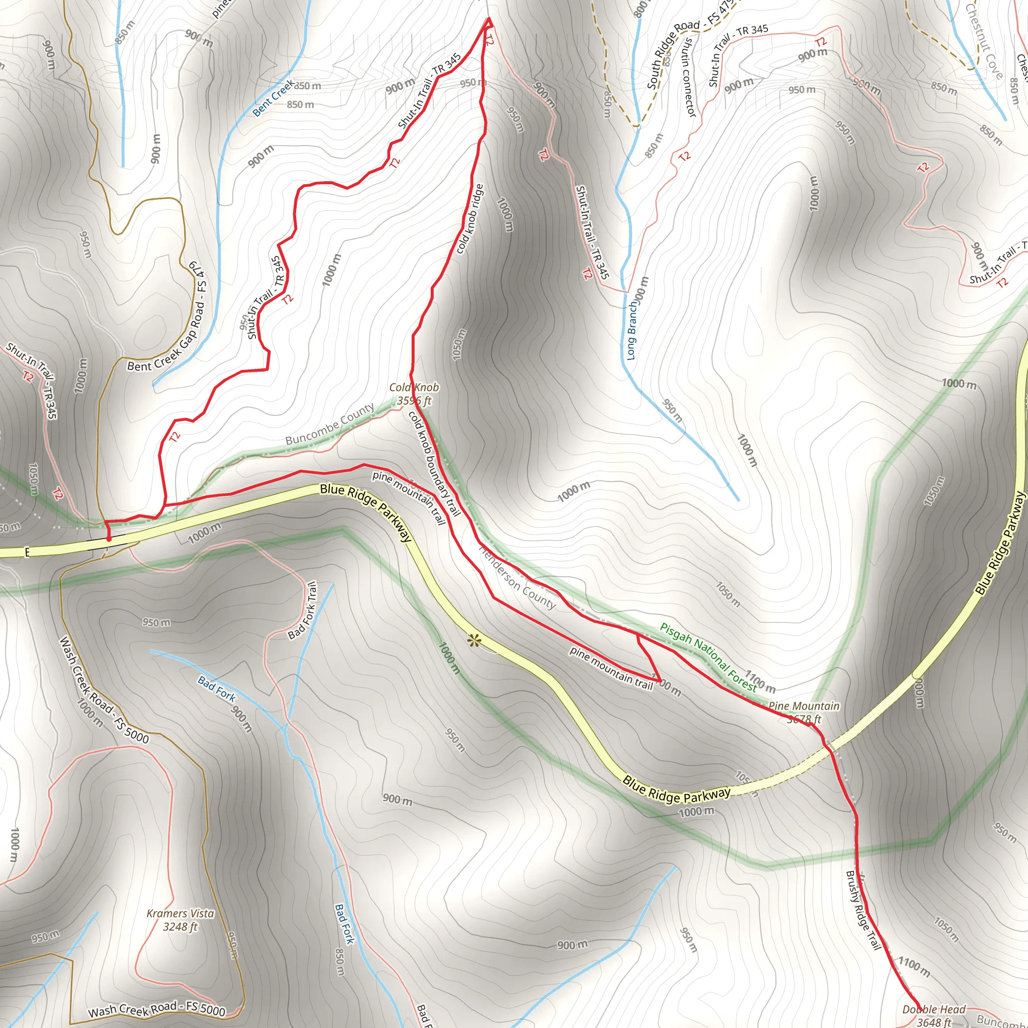 Double Head, Pine Mountain and Cold Knob Loop mobile static map