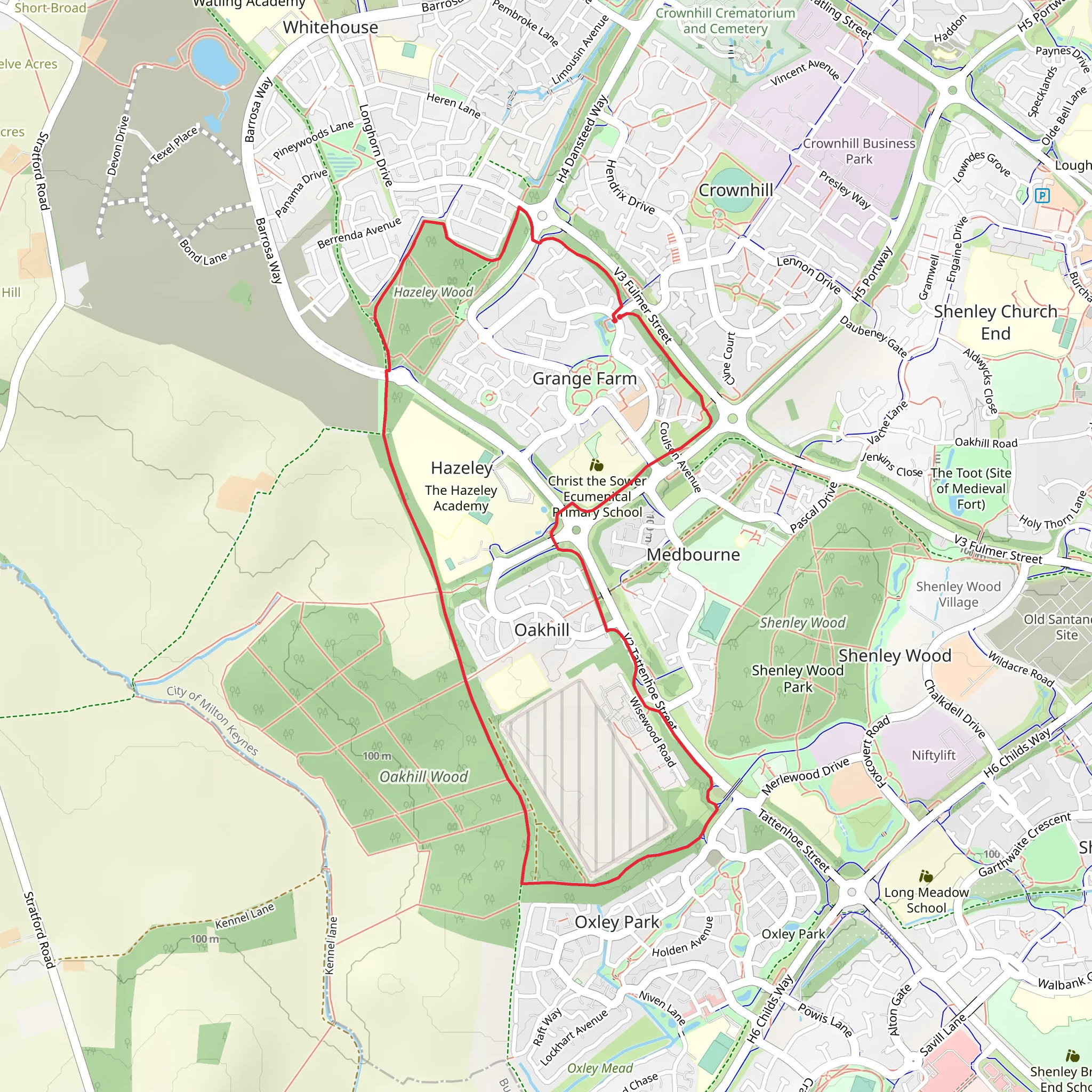 Hazeley Wood and Woodhill Loop mobile static map
