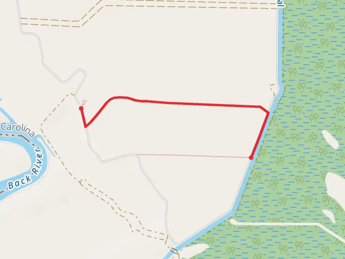 An image depicting the trail Plantation Island Trail - Short and its surrounding area.