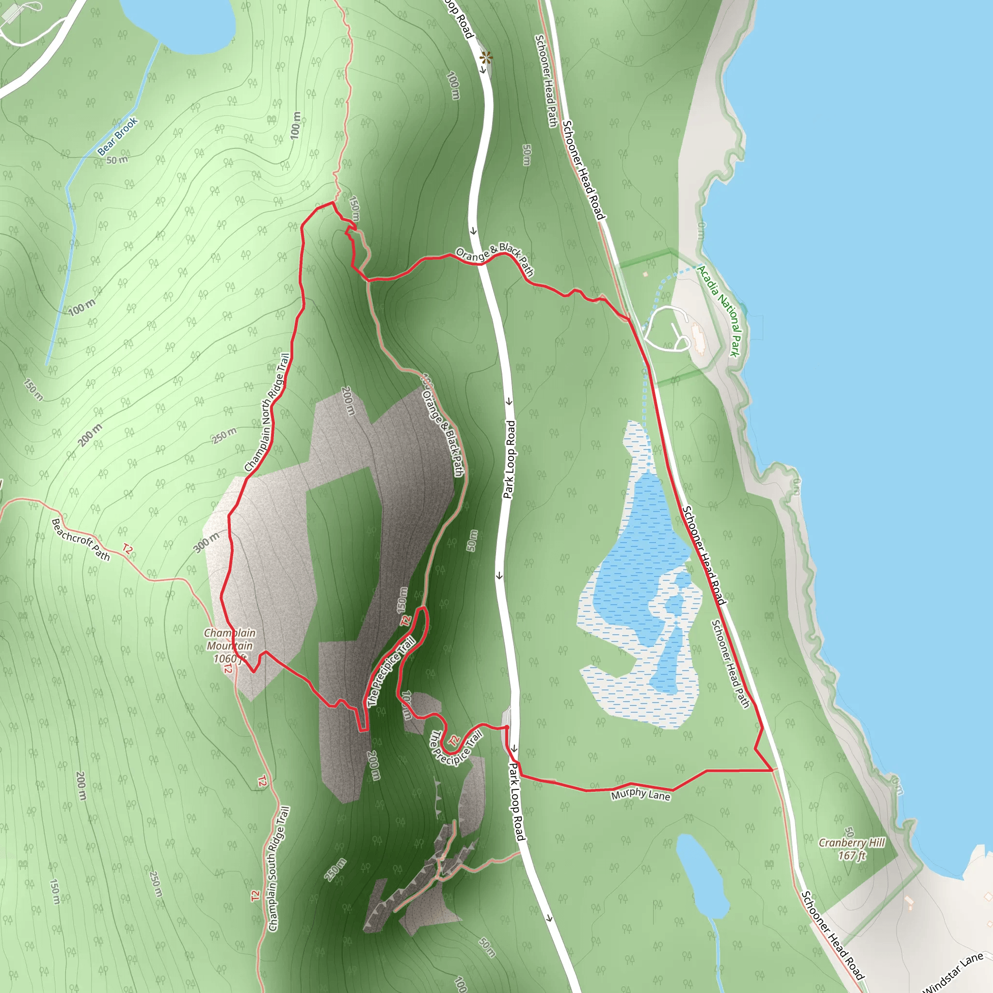 Champlain Mountain and Schooner head Path Loop mobile static map