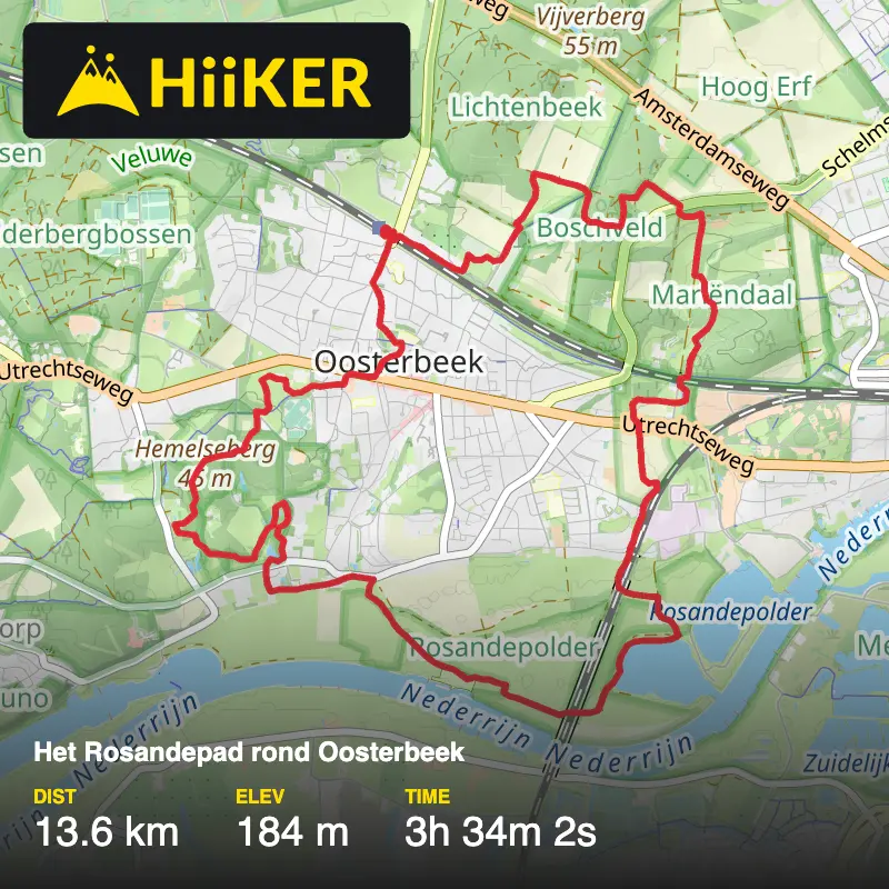 A map preview of the recording Het Rosandepad rond Oosterbeek .
