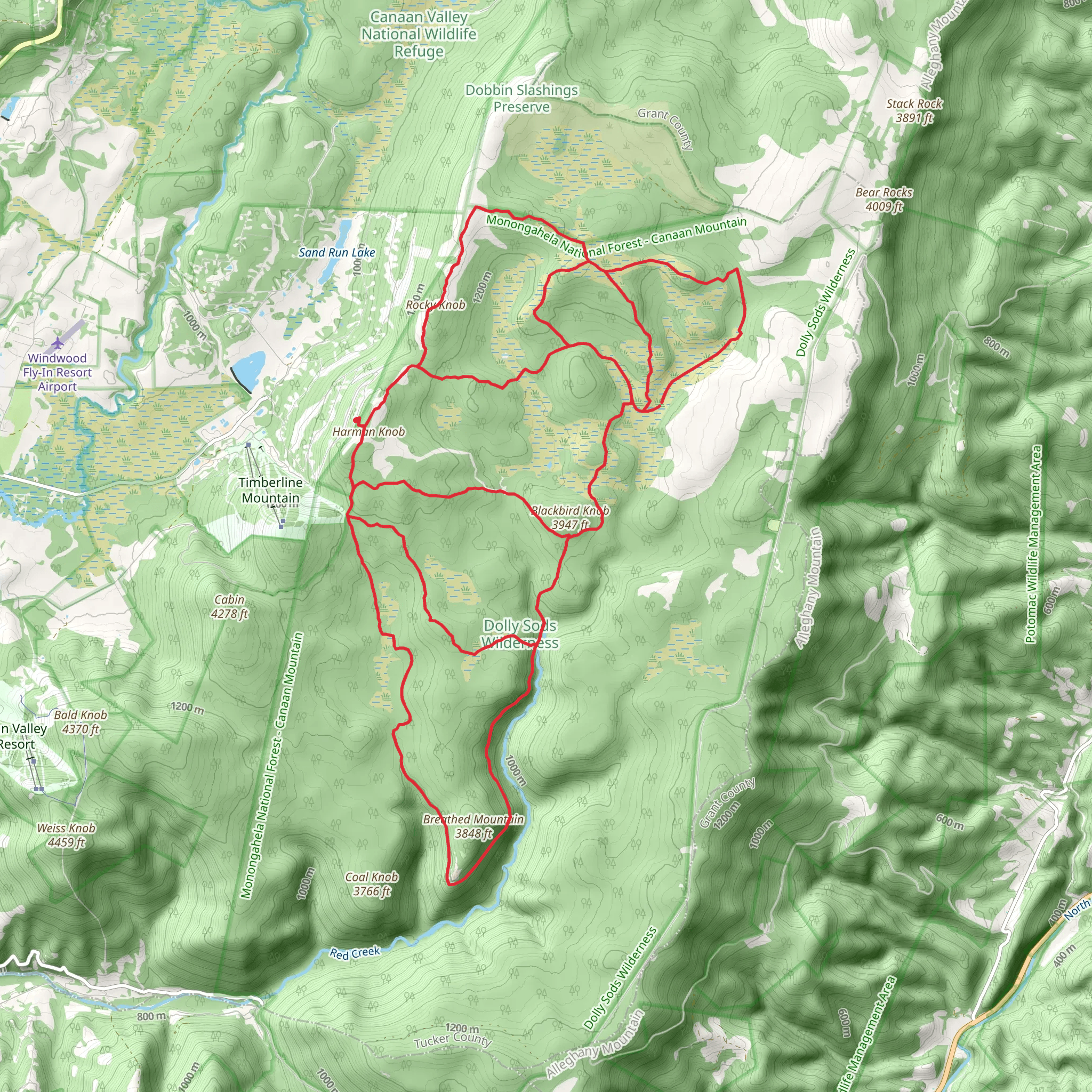 Dolly Sods Wilderness North Loop mobile static map