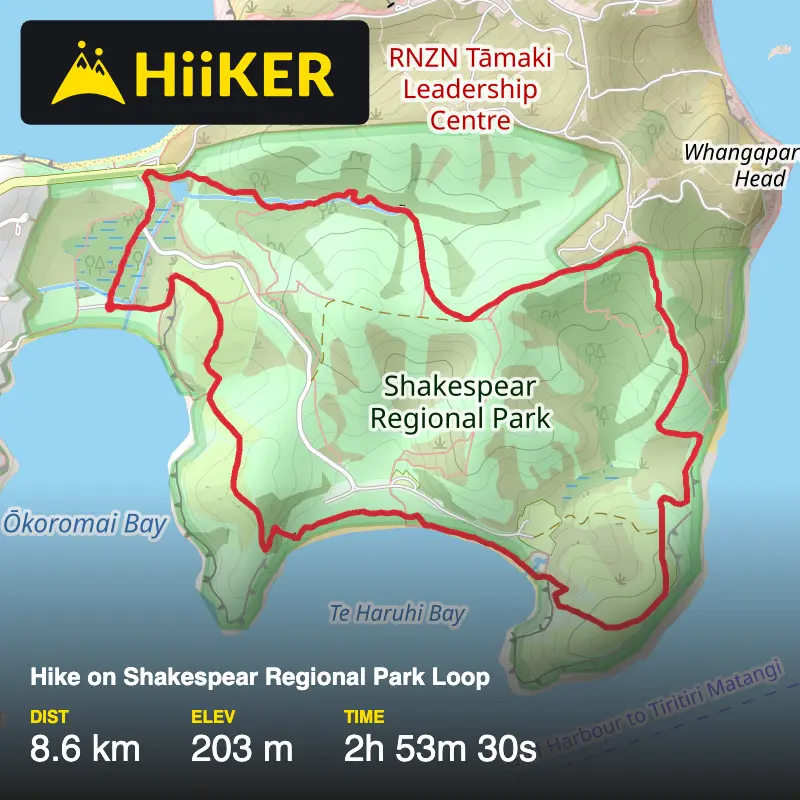A map preview of the recording Hike on Shakespear Regional Park Loop.