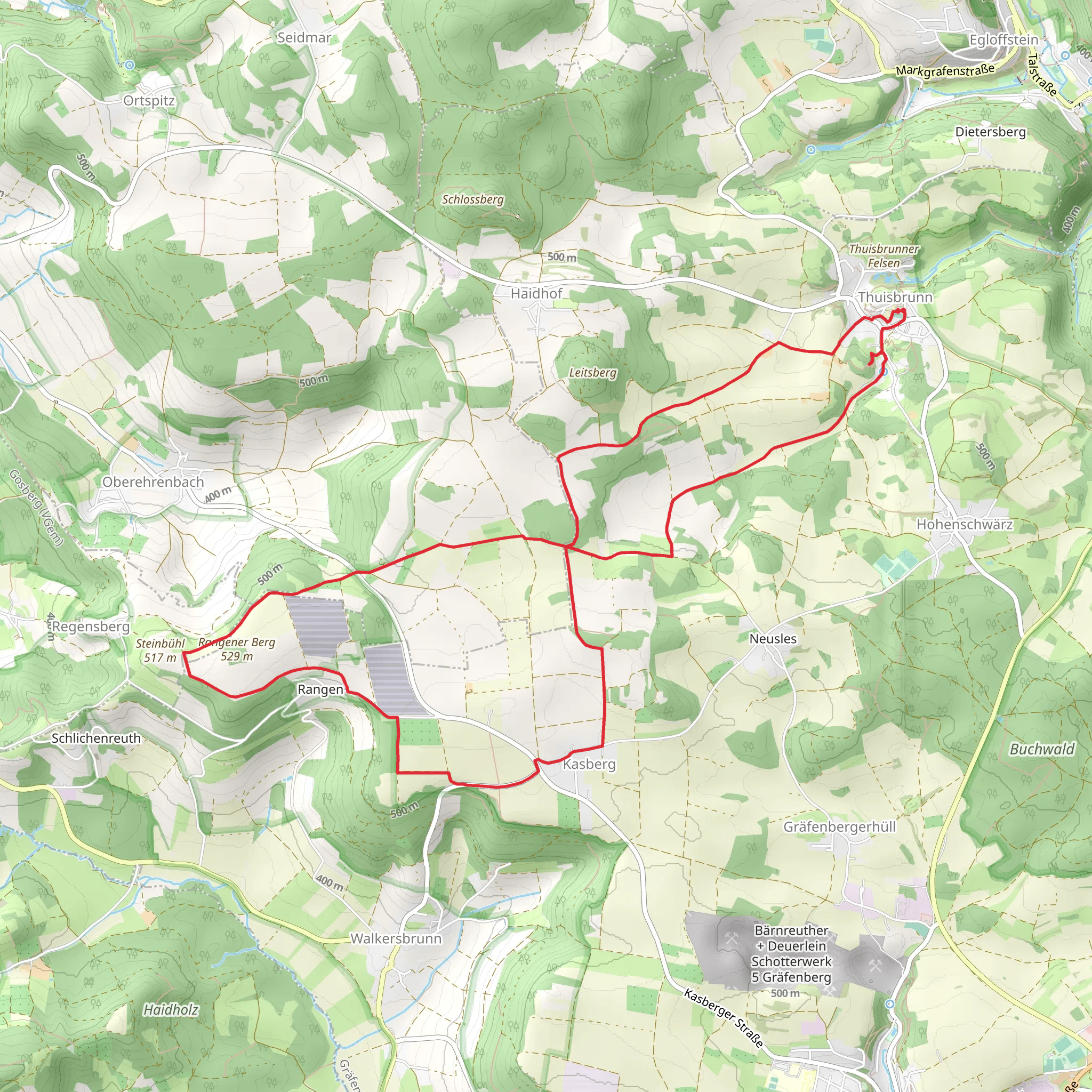 Buttnerloch, Rangener Berg and Burgruine Thuisbrunn Loop mobile static map