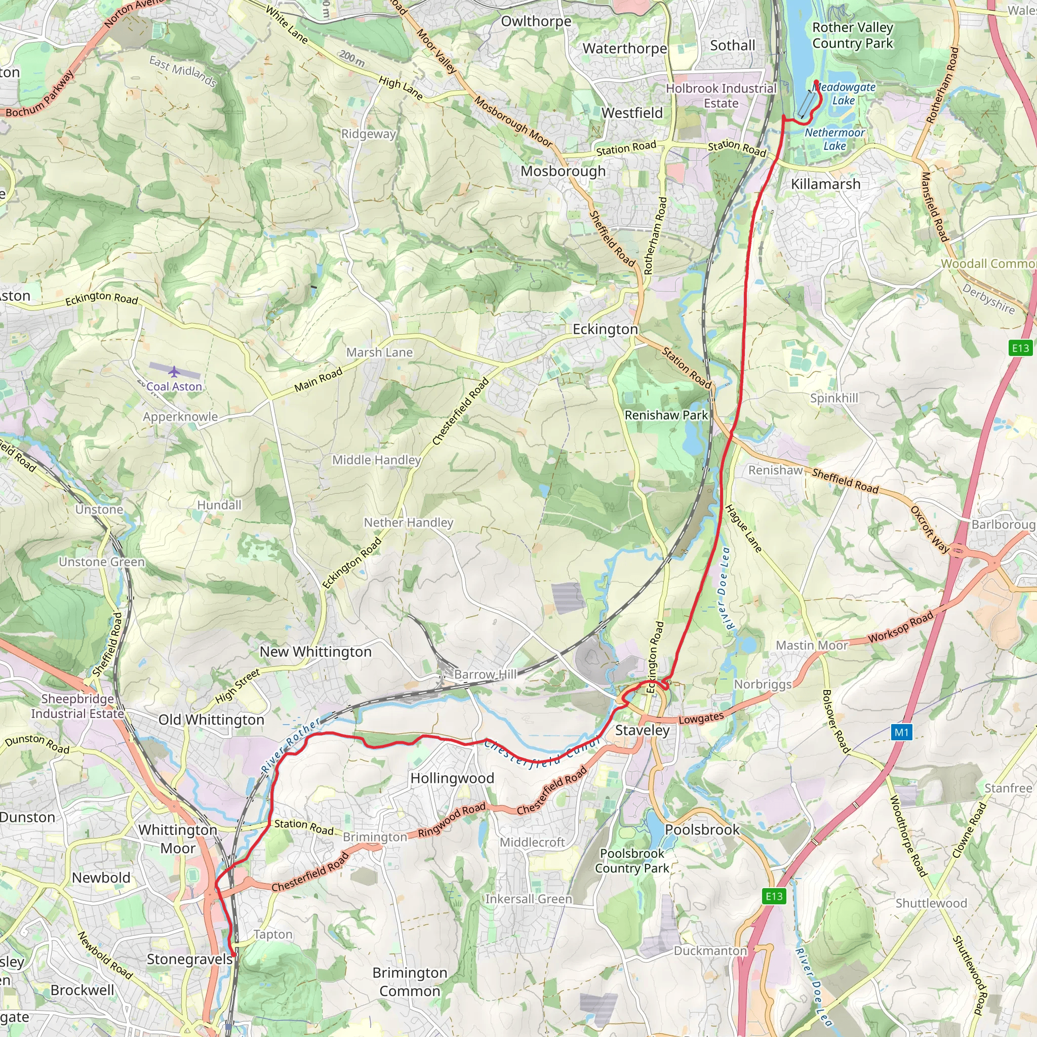 Chesterfield to Killamarsh via Staveley mobile static map