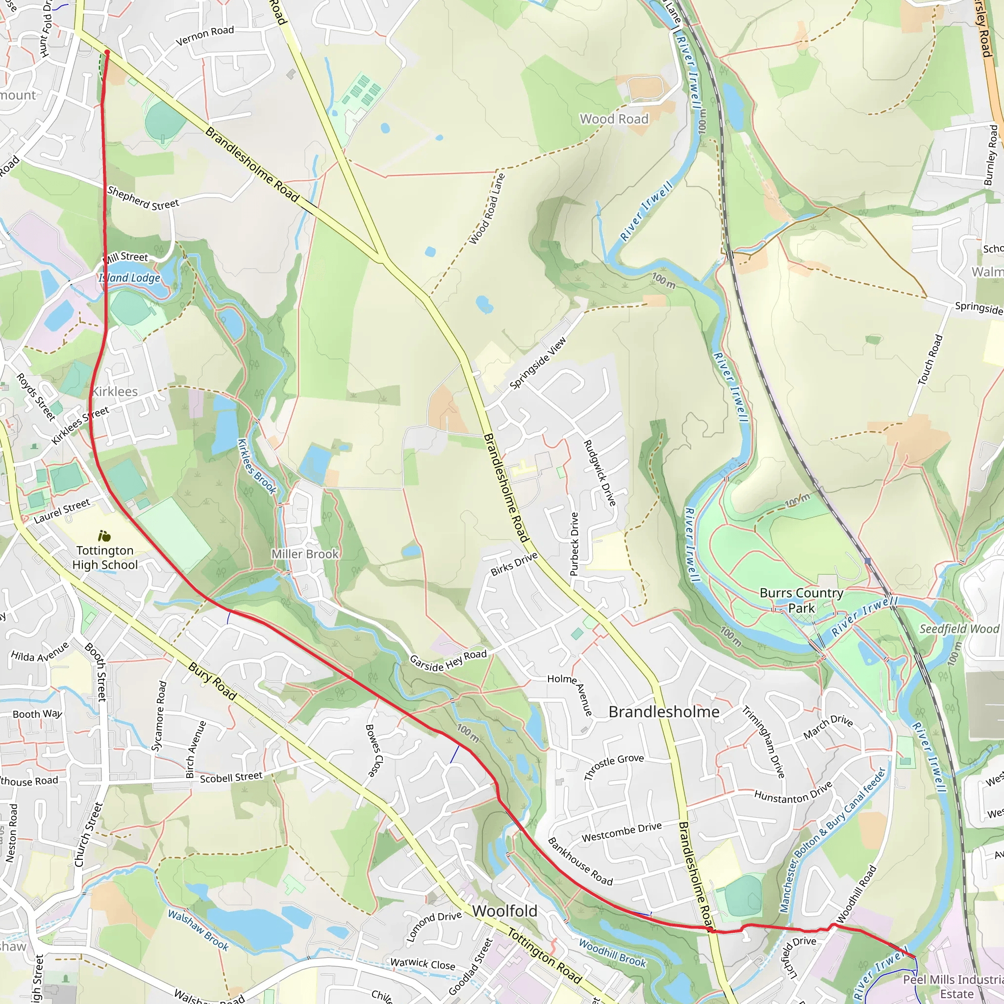 Walk to River Irwell from Greenmount mobile static map