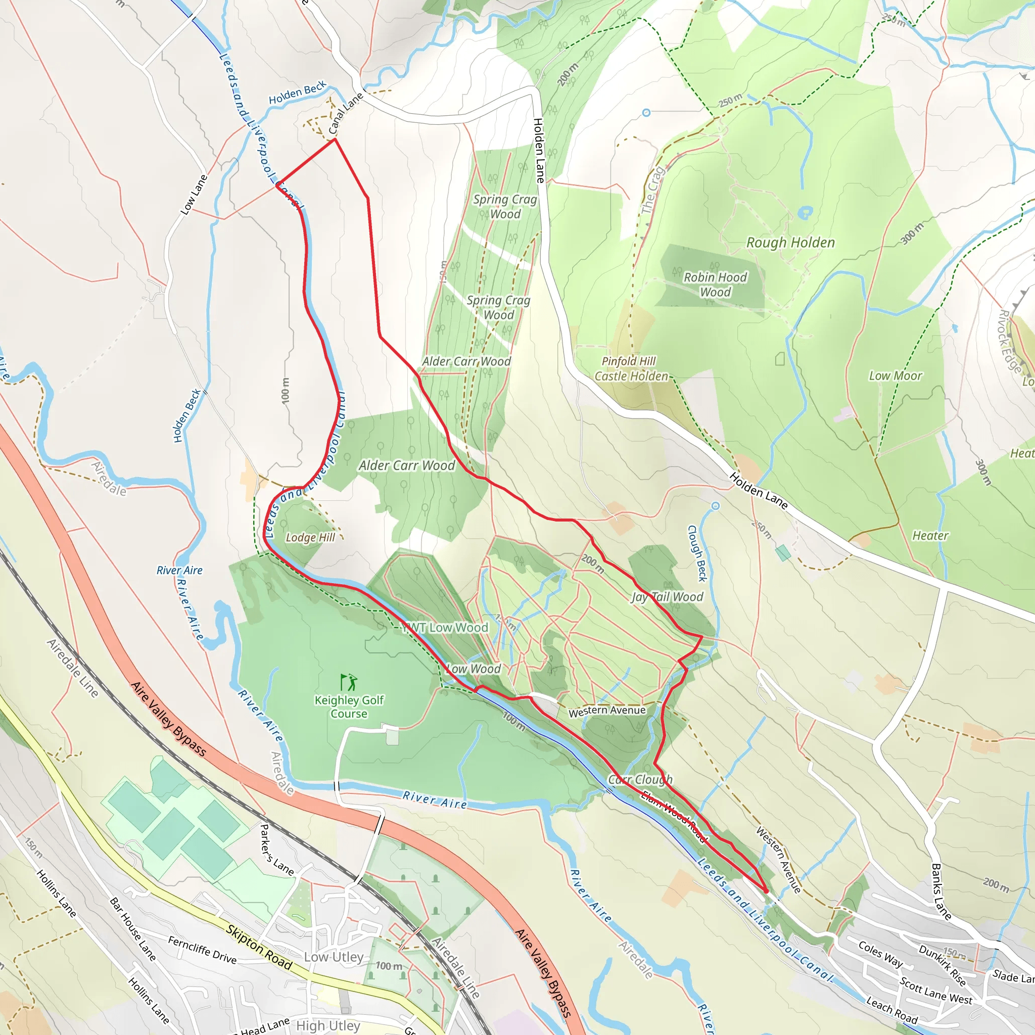 Jay Tail Wood, Alder Carr Wood and Lees and Liverpool Canal mobile static map