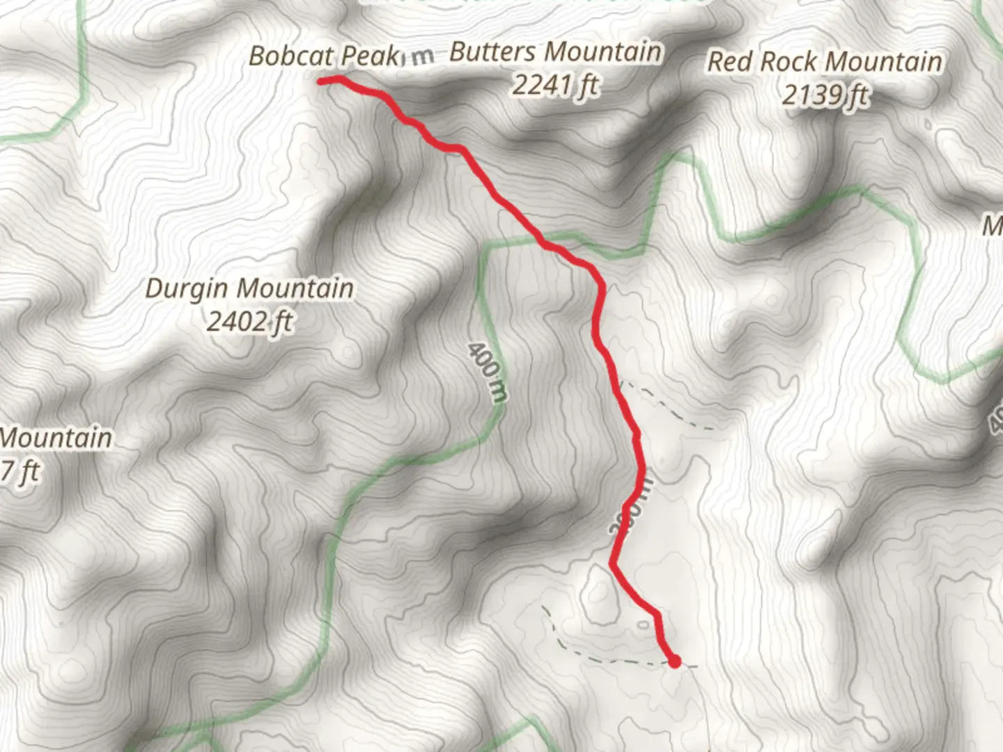 An image depicting the trail Bobcat Peak from Hut Road and its surrounding area.