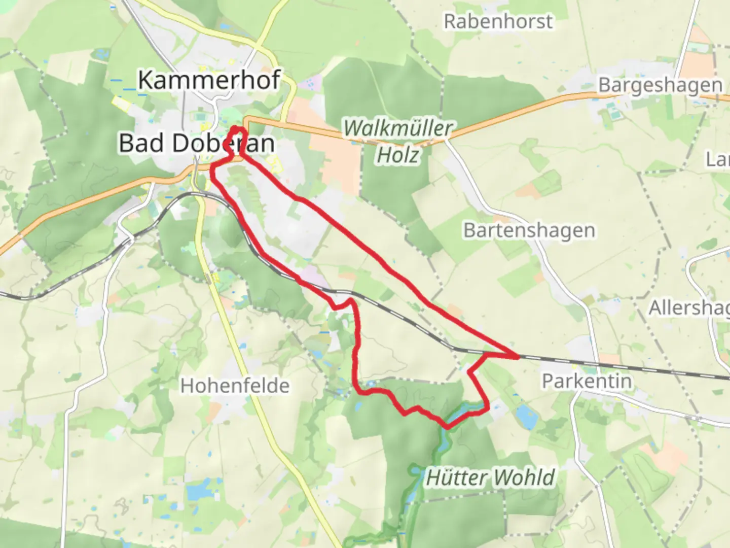 An image depicting the trail Doberaner Klostertour Loop and its surrounding area.