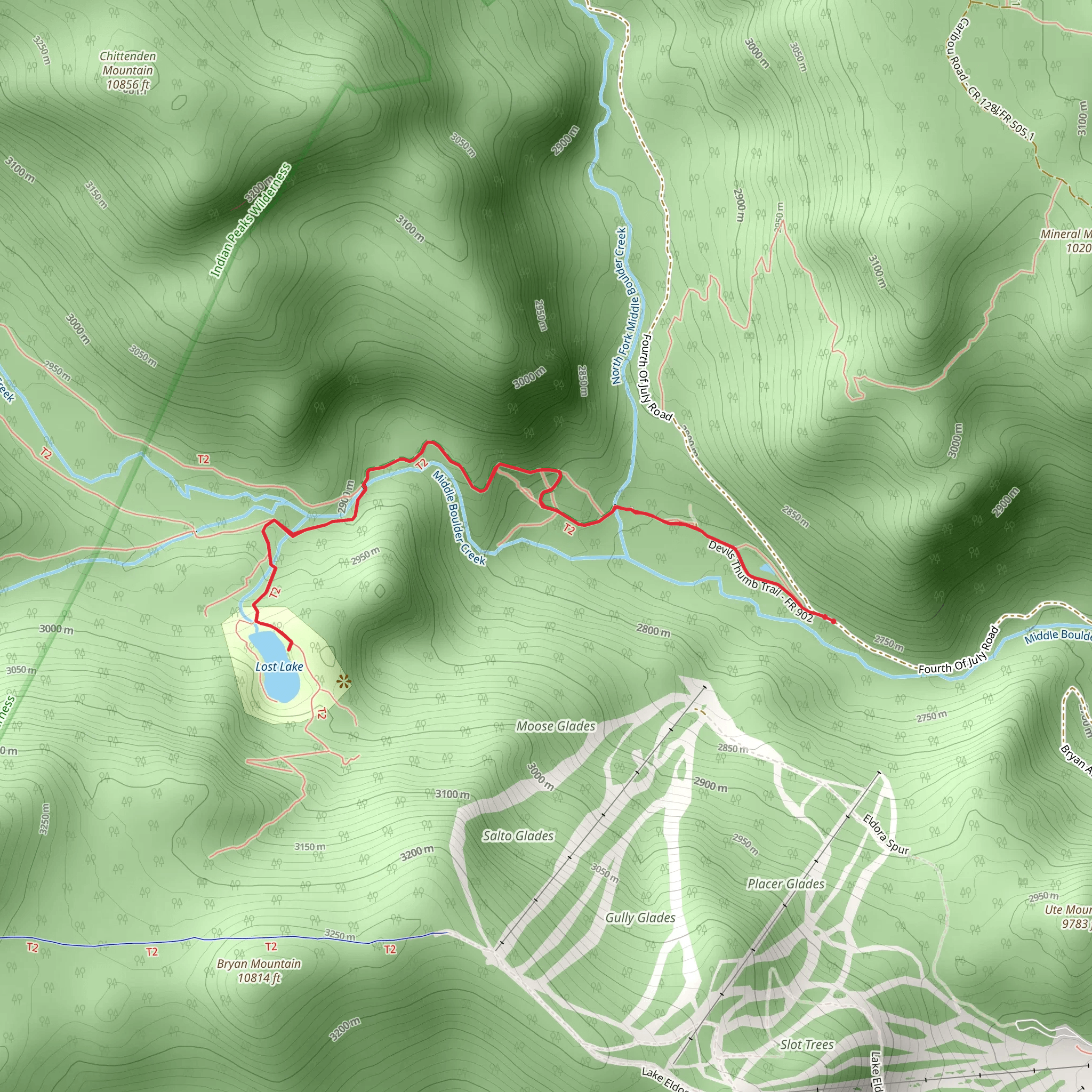 Lost Lake via Devil's Thumb Trail mobile static map