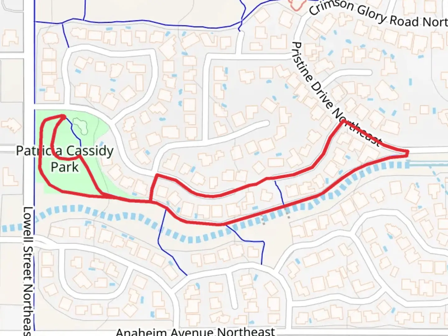 An image depicting the trail Patricia Cassidy Park Loop and its surrounding area.