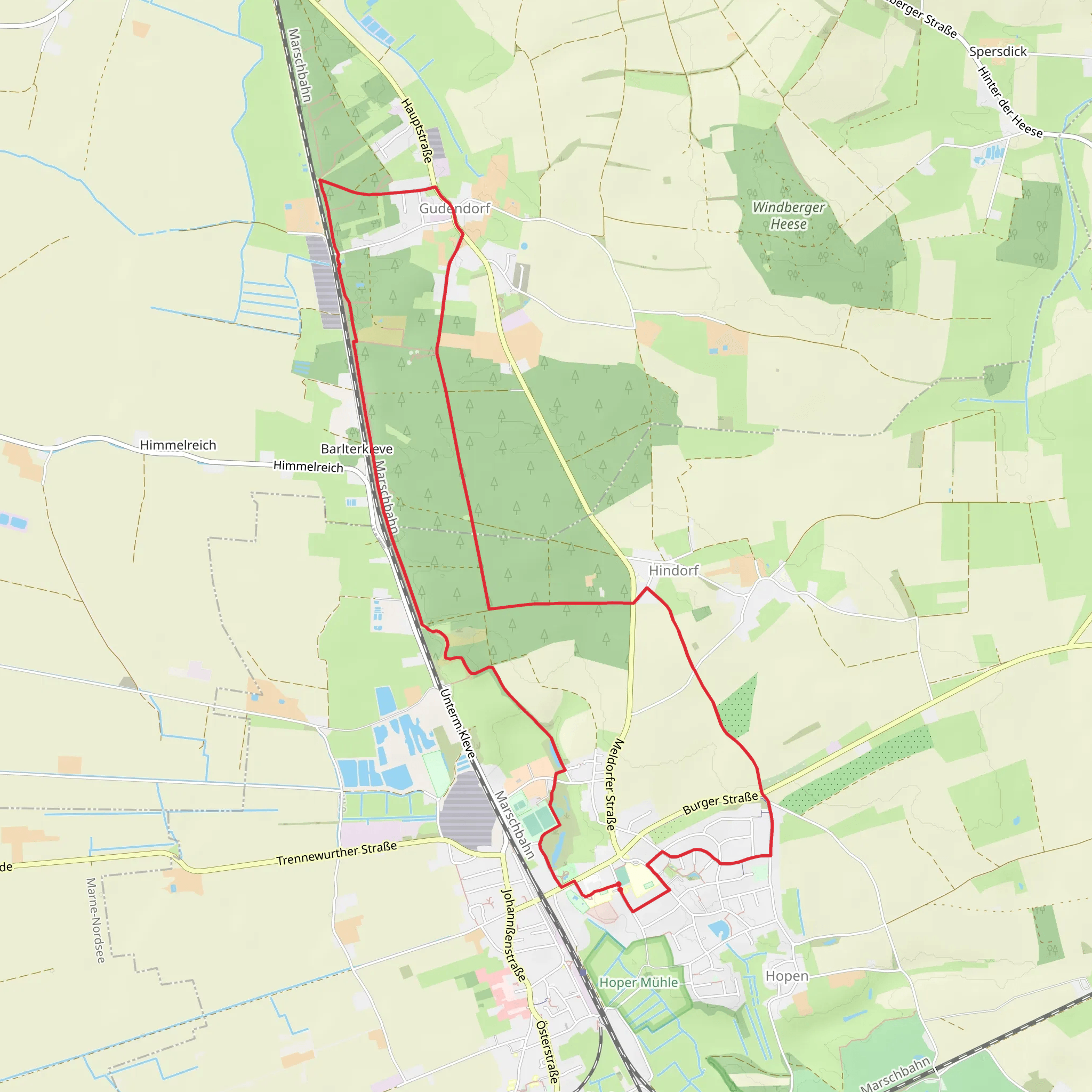 St Michaelisdonn Rundwanderweg and Norderweg mobile static map