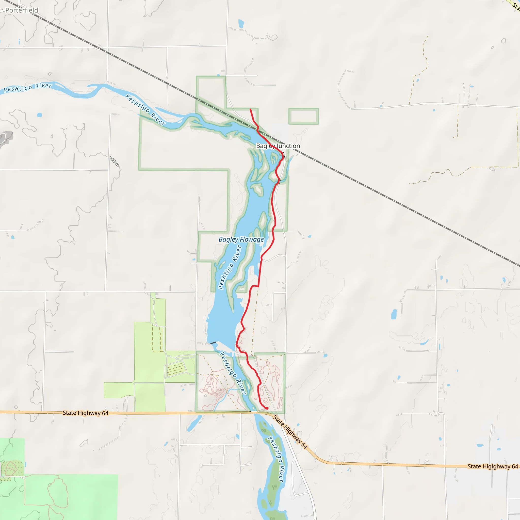 Peshtigo River Out and Back mobile static map