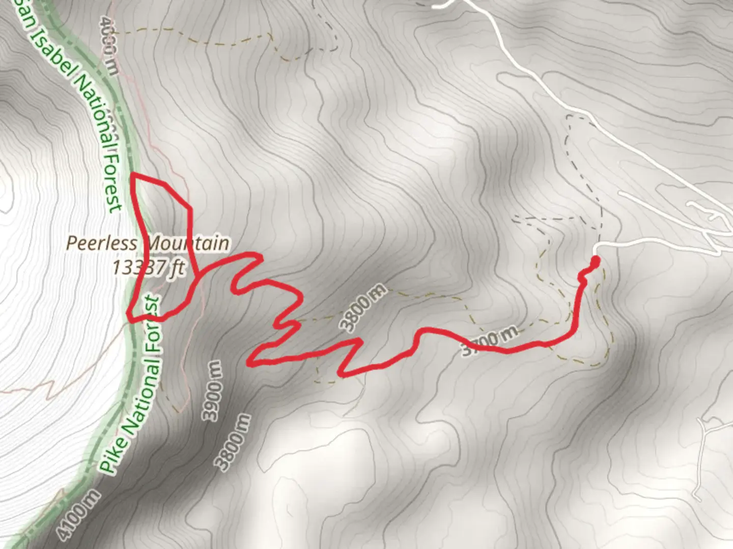 An image depicting the trail Peerless Mountain Loop and its surrounding area.
