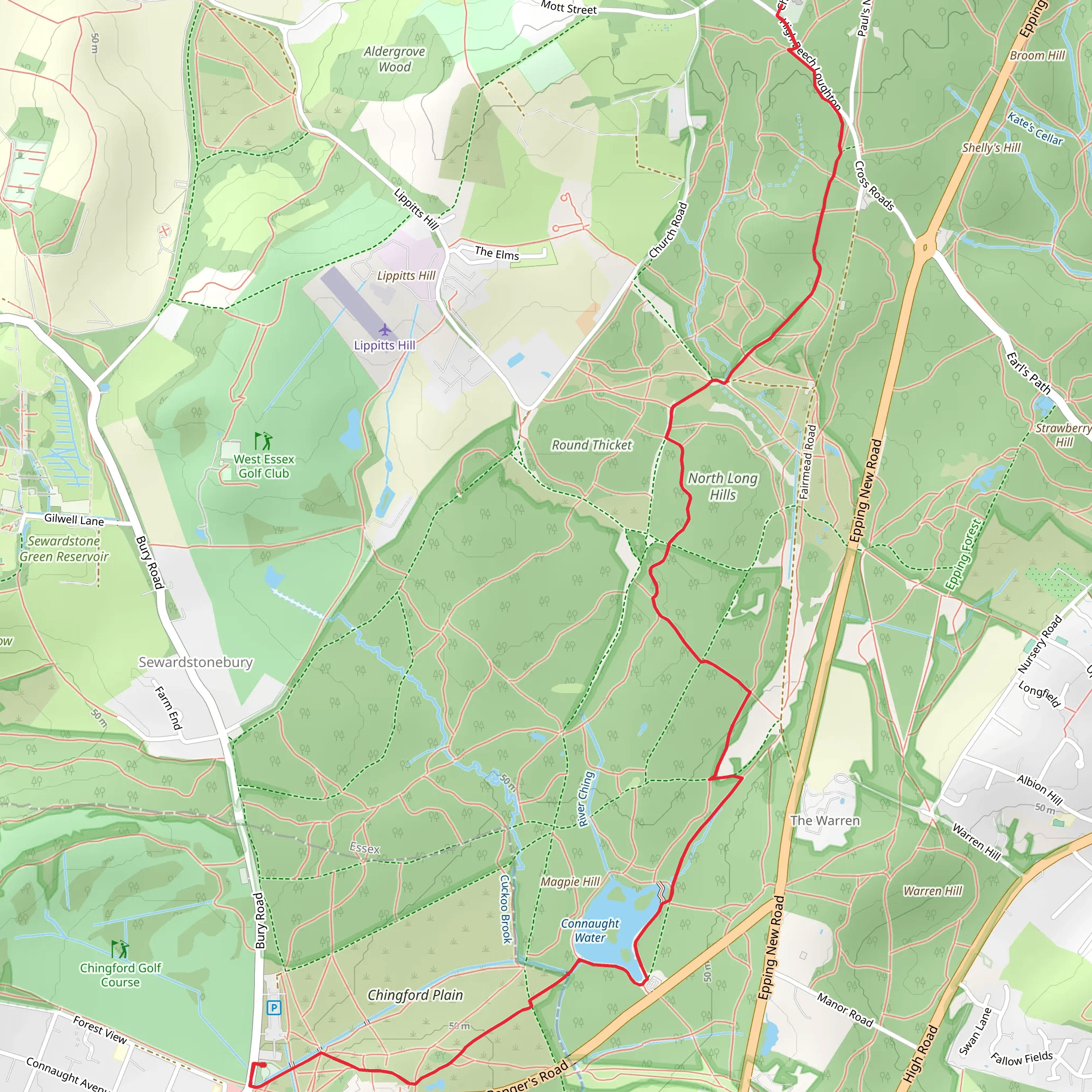 Holy Innocent Church, North Long Hills and Connaught Water Walk - Chingford mobile static map