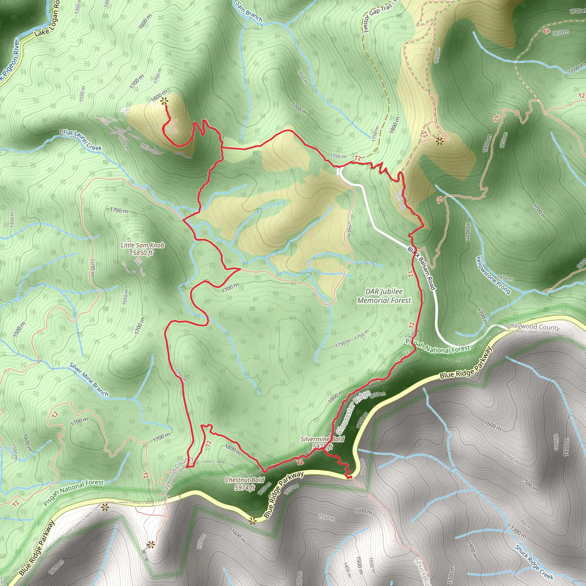 Art Loeb Trail, Sam Knob and Little Sam Trail Loop mobile static map