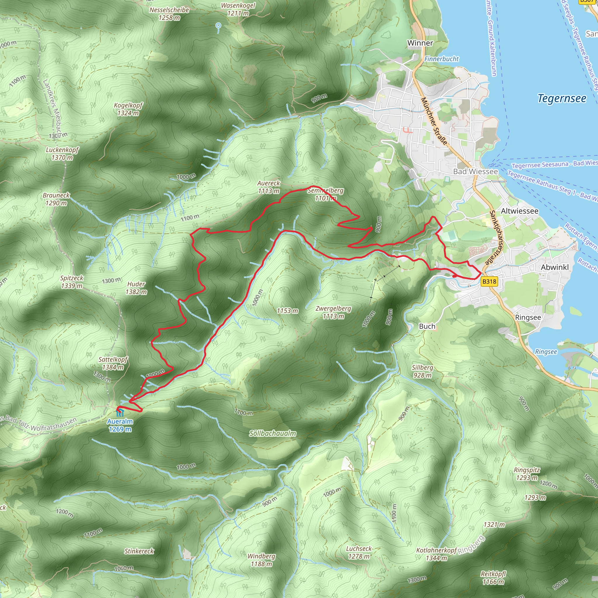 Auereck, Semmelberg via Wanderweg mobile static map